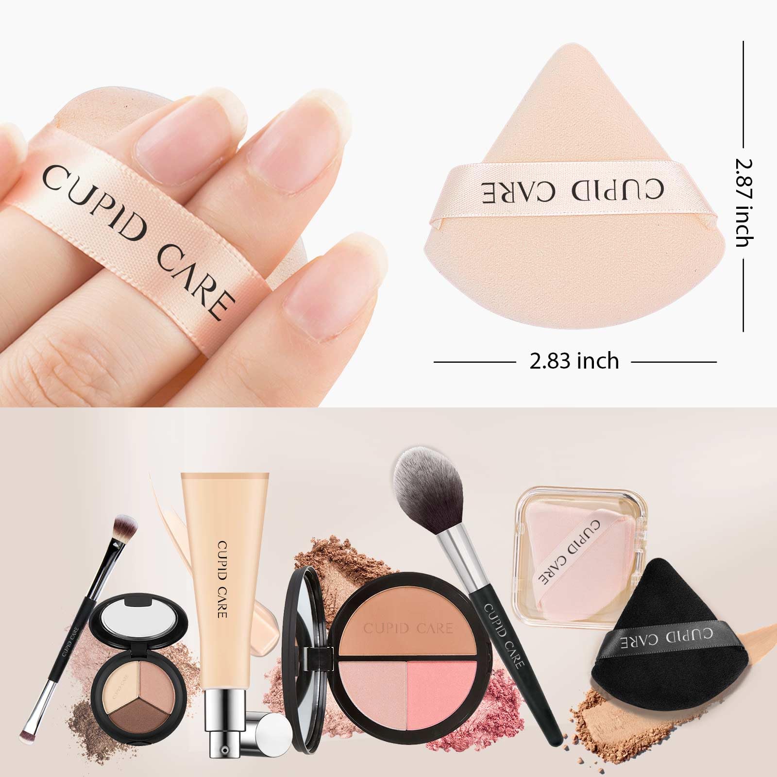 CUPID CARE 6 Pcs Triangle Powder Puff with 2 Travel Cases, Setting Powder Puffs for Face Powder and Foundation, Velour Makeup Puff for Loose Powder Body Powder, Skin-Friendly, Beauty Makeup Tools