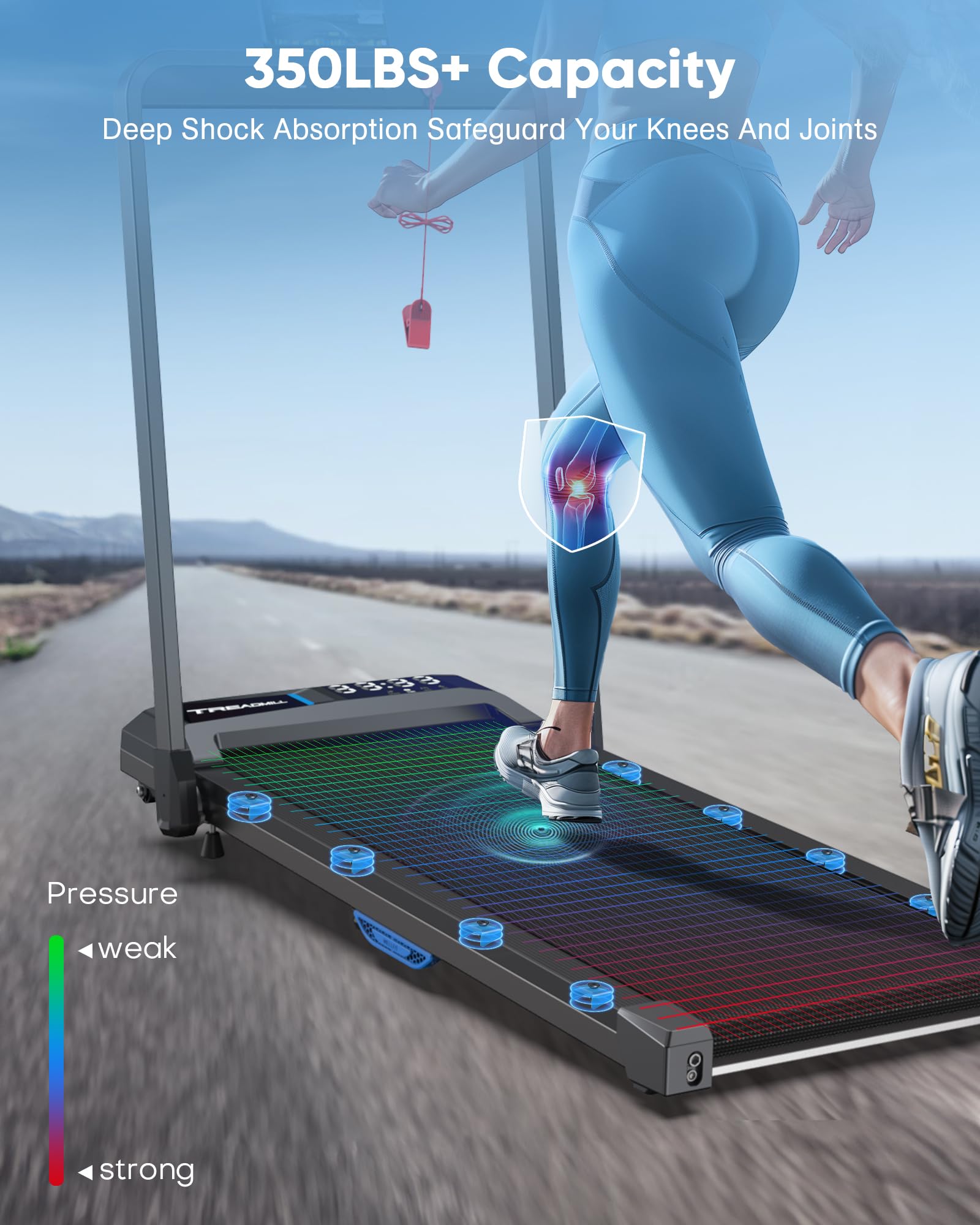 COZYINN 3HP 7.6MPH 350+lb Capacity Treadmills for Home, 10% Adjustable Incline Walking Pad, Portable Foldable Treadmill with 16"*41" Wide Running Area, Mute Control, Works with Smart APP
