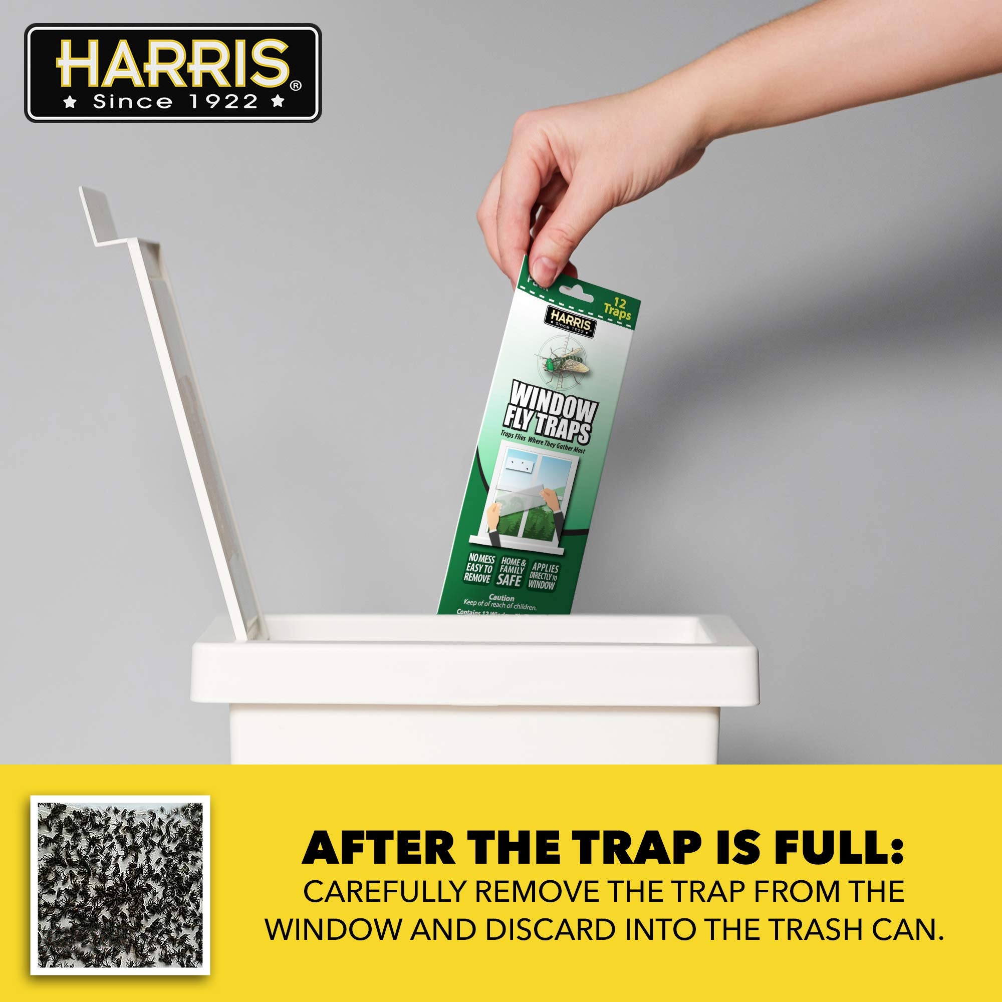 HARRIS Indoor Window Fly Trap, 12 Pack Clear Sticky Strips Kills Flies