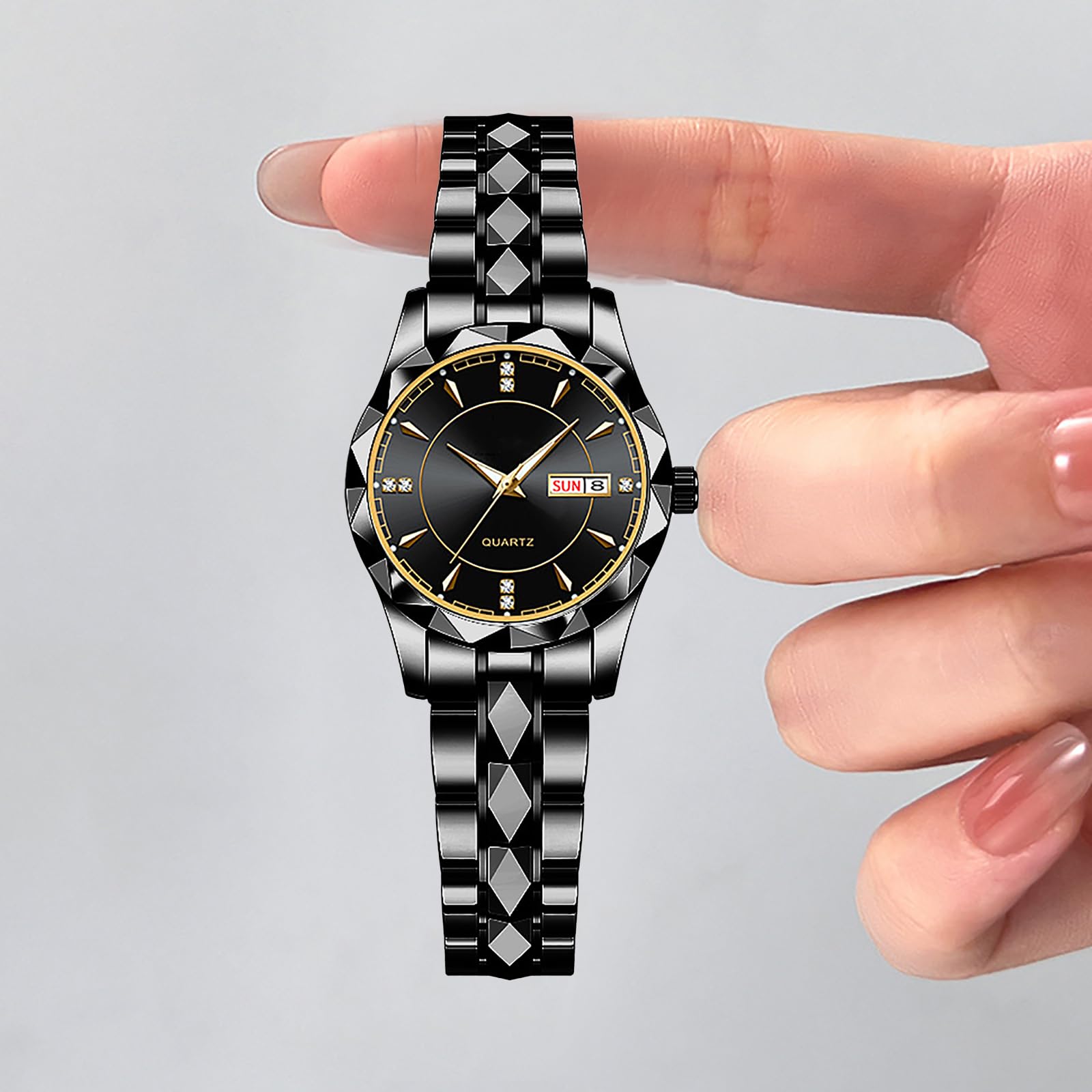 BESTKANG Classic Business Ladies Wrist Watch Luxury Waterproof Calendar Stainless Steel Dress Quartz Wrist Watches for Women (Black)