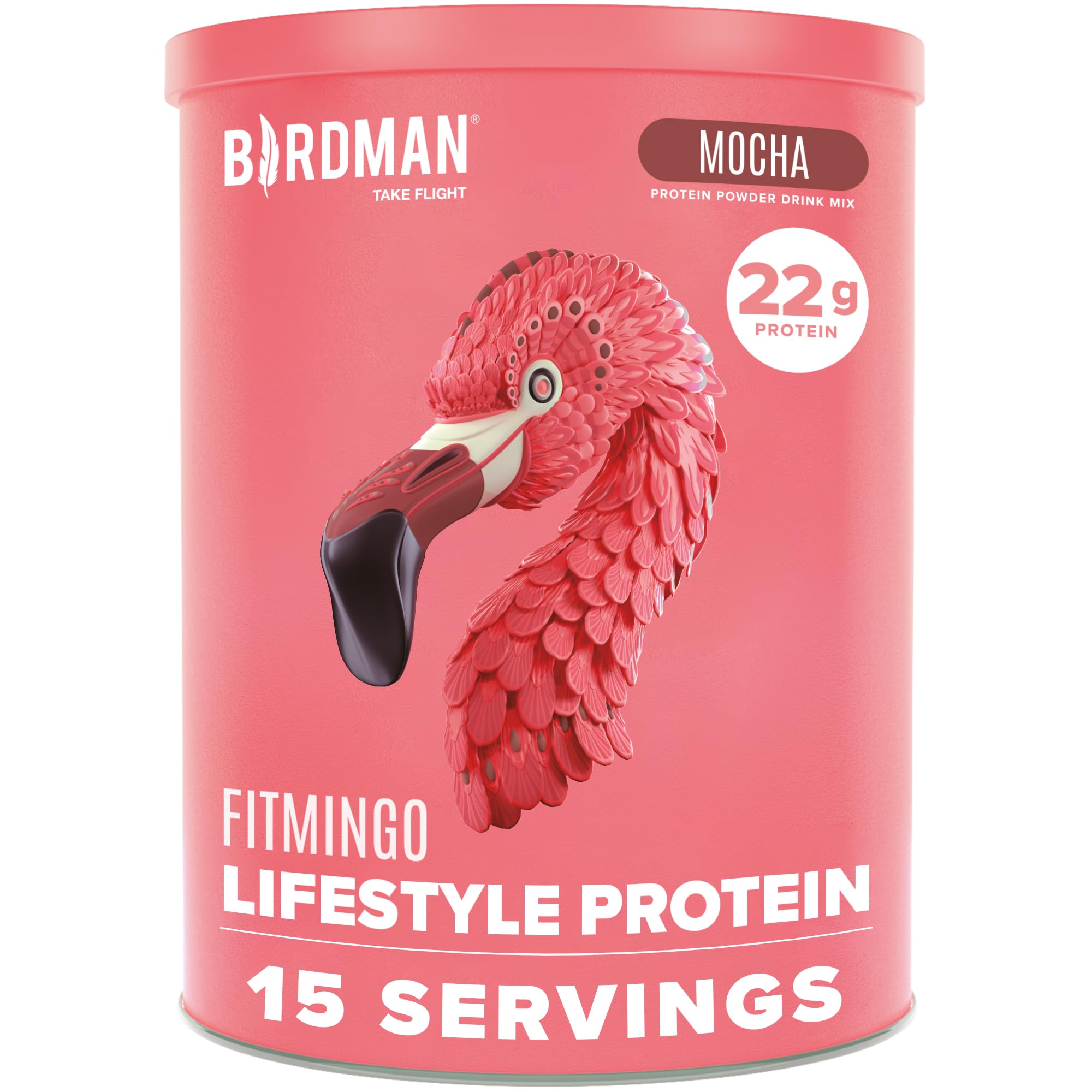 BIRDMAN Fitmingo Vegan Protein Powder with Inositol, Collagen Boosters, Hyaluronic Acid and Vitamins | Low Carb, Dairy Free, Low Calorie | 22g Plant Based Mocha Protein Powder with Myo-Inositol