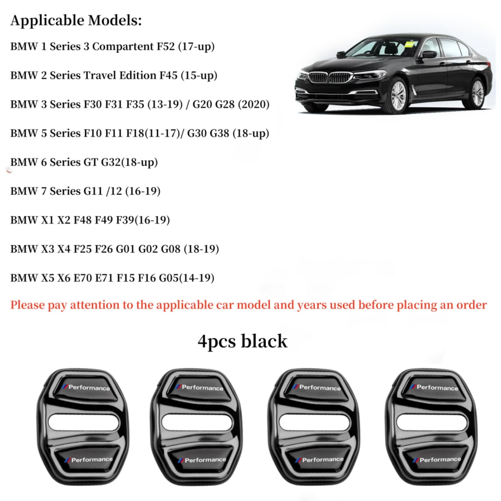 bailongma for BMW Door Lock Cover, Stainless Steel Car Door Lock Latches Cover Protector Compatible with BMW 1 2 3 5 7 Series X1 X2 X3 X4 X5 X6 F25 F48 G20 G30 G11 G12 Car Accessories (Black 4Pcs)