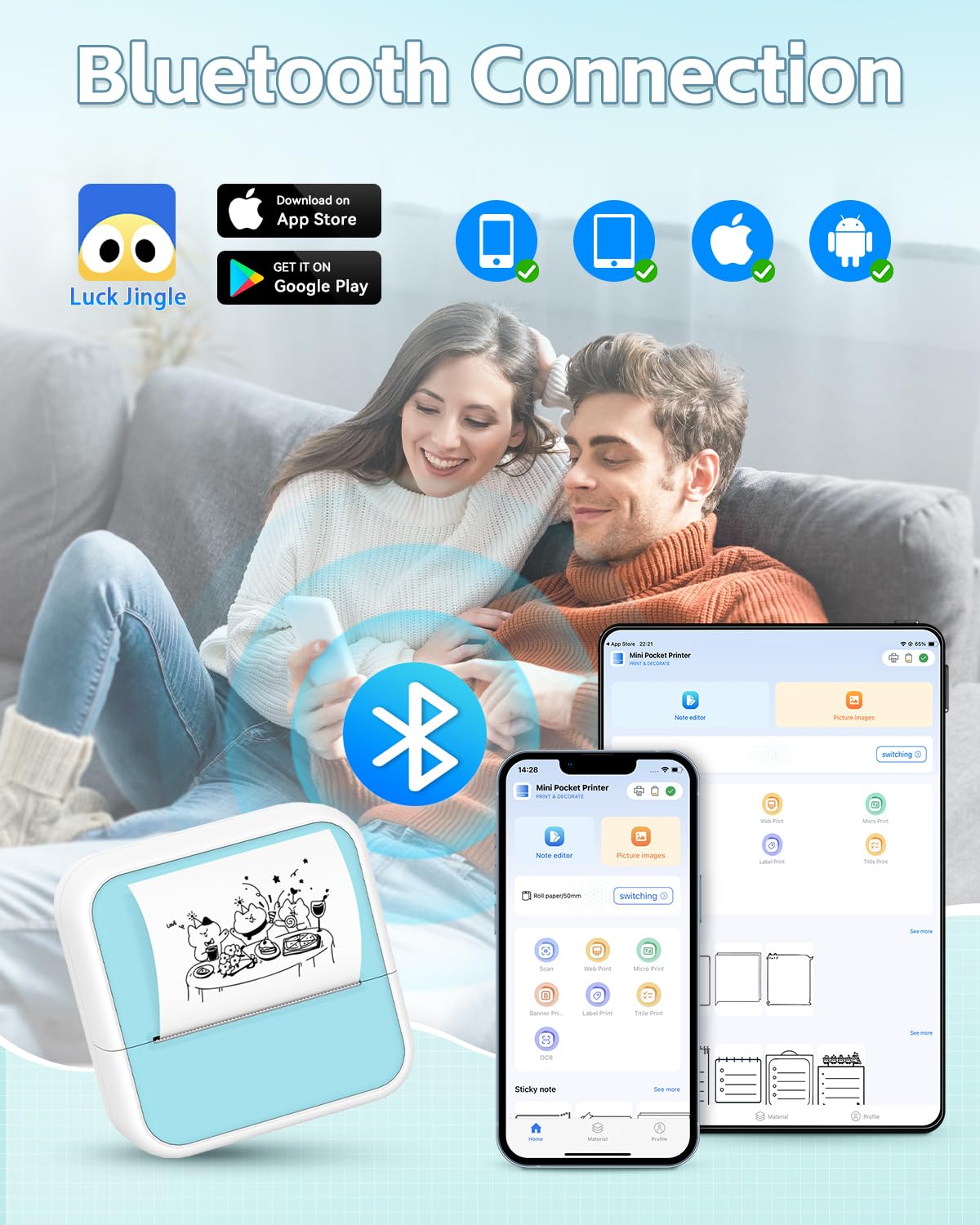 Sticker Printer - Printpods Mini Printer with Stickers, Print Pod, Bluetooth Inkless Printer, Sticker Maker, Portable Thermal Printer for iphone, Impresora Portรกtil for Notes, Journal, DIY, Kids Gift