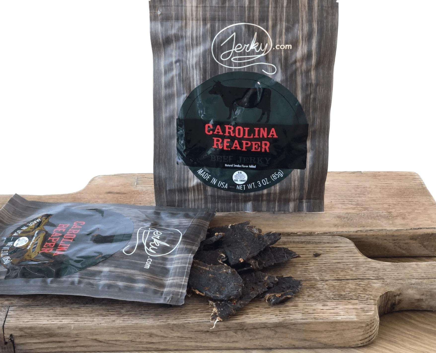 Jerky.com's Carolina Reaper Beef Jerky, Hottest Jerky in the World, 12g of Protein, All-Natural Keto Diet Snack, No Added Preservatives, 2.5 oz. Bag