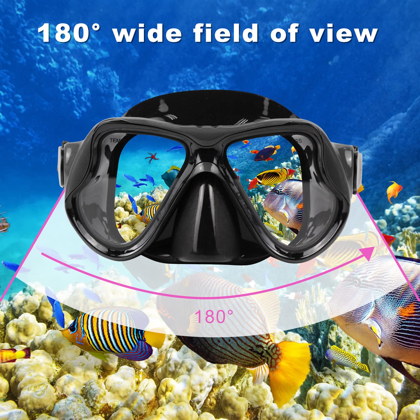DIPUKI Snorkeling Gear for Adults Snorkel mask Set Scuba Diving mask Dry Snorkel Swimming Glasses Swim Dive mask Nose Cover Youth Diving (Black+Pink(2 Pack))