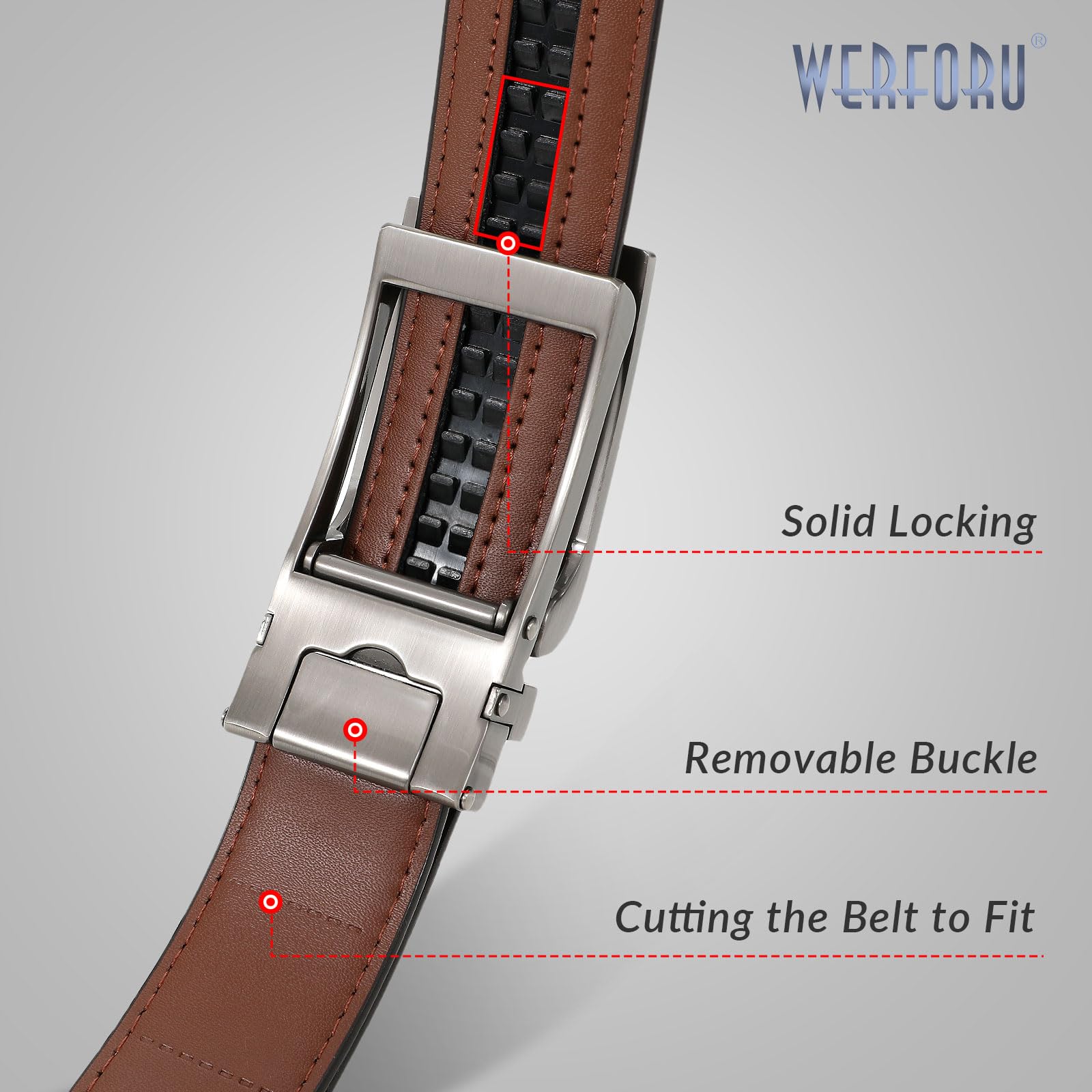 WERFORU Men Dress Belt Men Adjustable Leather Belt Men Leather Ratchet Belt-Comfort Click Belt for Men Dress and Casual(A-Black,36"-44" Waist Adjustable)