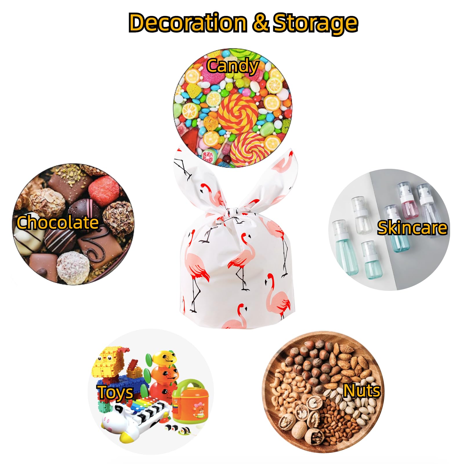 HIPIHOM 50Pcs Cellophane Treat Bags, Hawaii Pattern Wrapping Bags Goodie Bags Cookie Bags of Packaging for Hawaii Party Festivals Birthday Party Supplies, 5.3x8.7in (Flamingos)