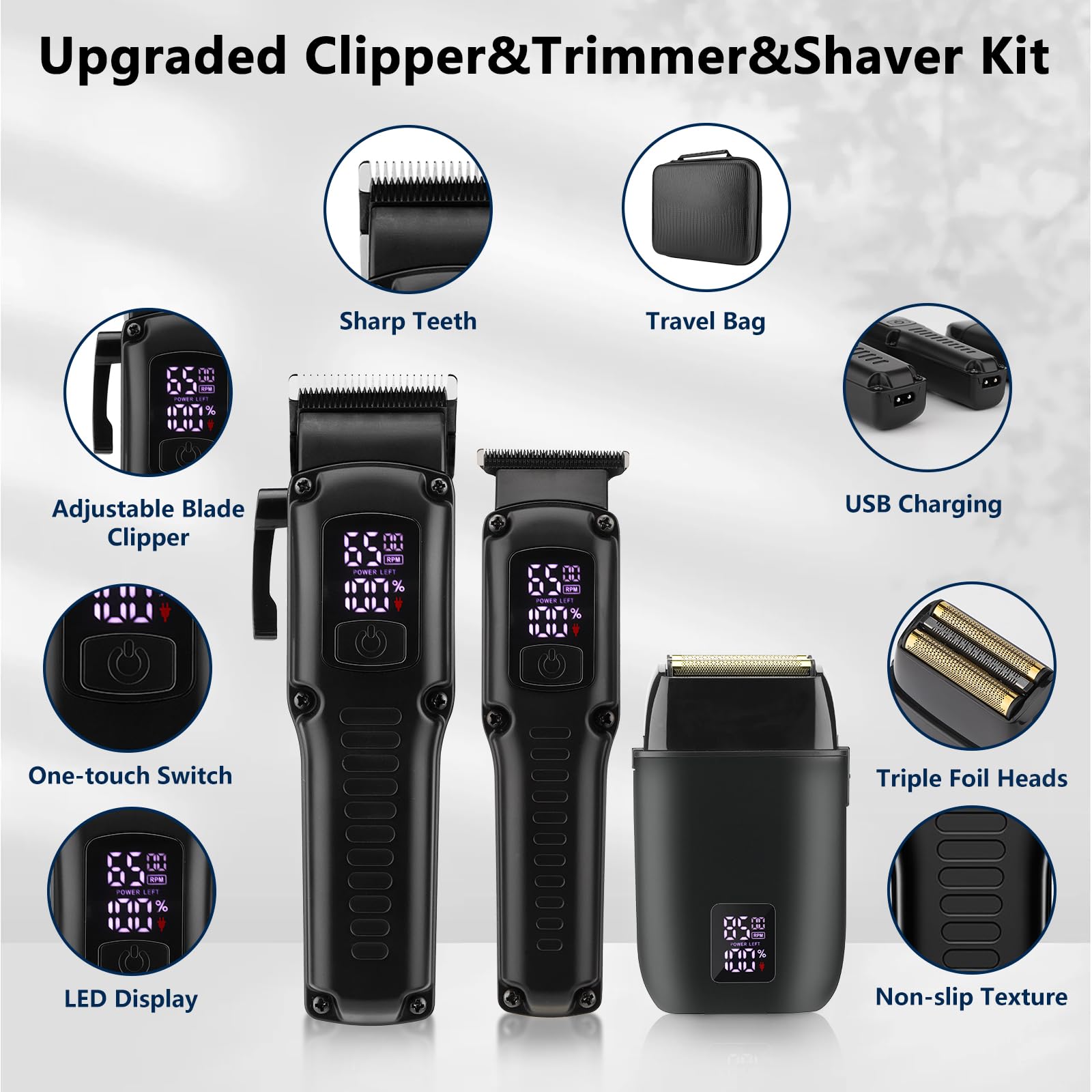 Hair Clippers for Men, Professional Clippers and Trimmers Electric Razor Foil Shaver Set, Beard Trimmer, Cordless Mens Clippers for Hair Cutting, Barber, Grooming, Family