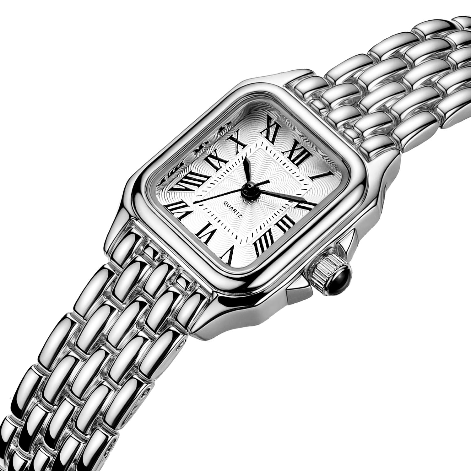 BESTKANG Women's Watch, Vintage Square Classic Luxury Watch with Roman Numerals Quartz Movement Gold/Silver/Two-Tone Stainless Steel Band Elegant Dress Wrist Watches for Women (Silver White)