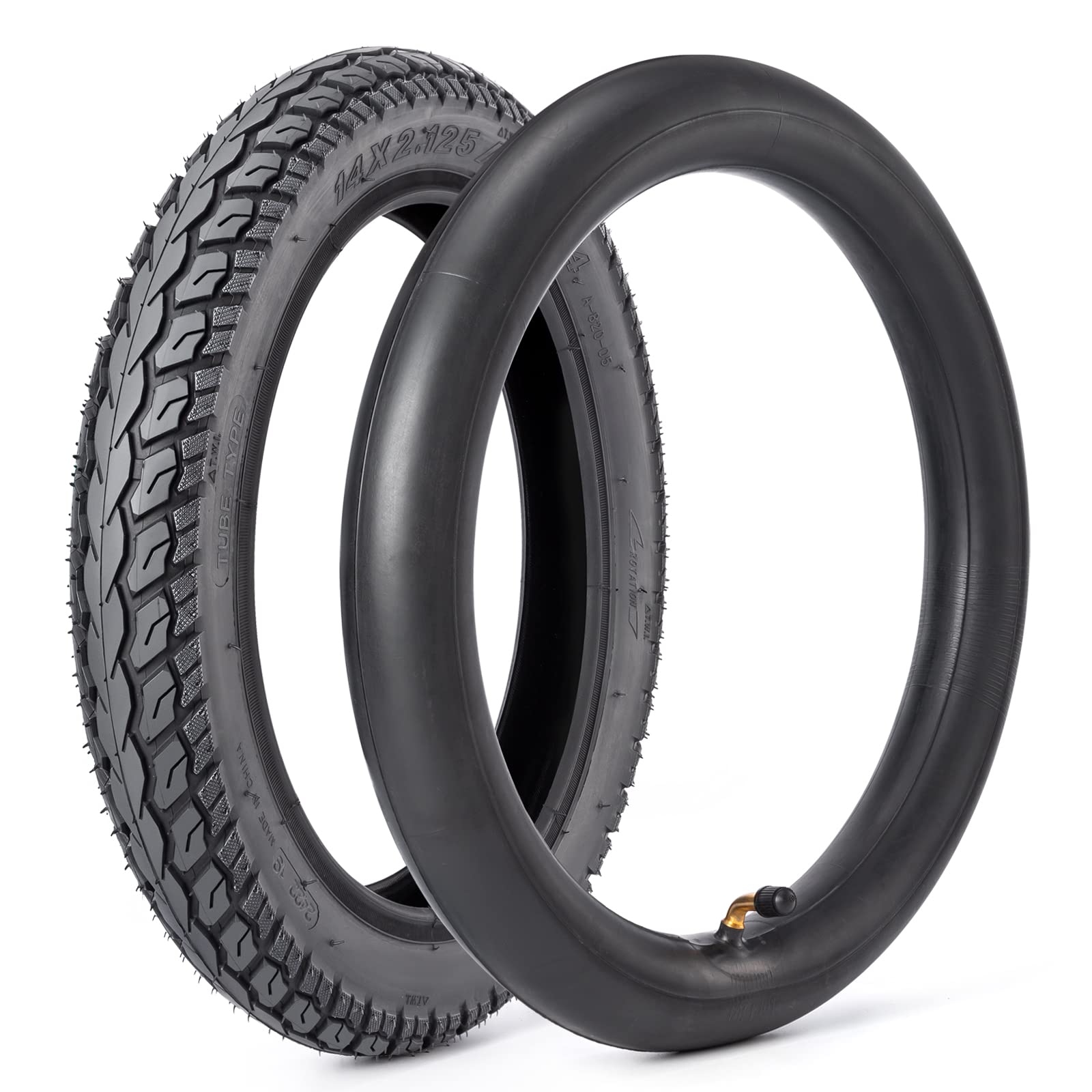 Heavy-Duty 14 x 2.125 57-254 Tire and Tube Set with Angled Valve Stem 14 Inch Electric Scooter Tire Tube for Replacement Electric Scooters and E-Bike Tires 1 Set