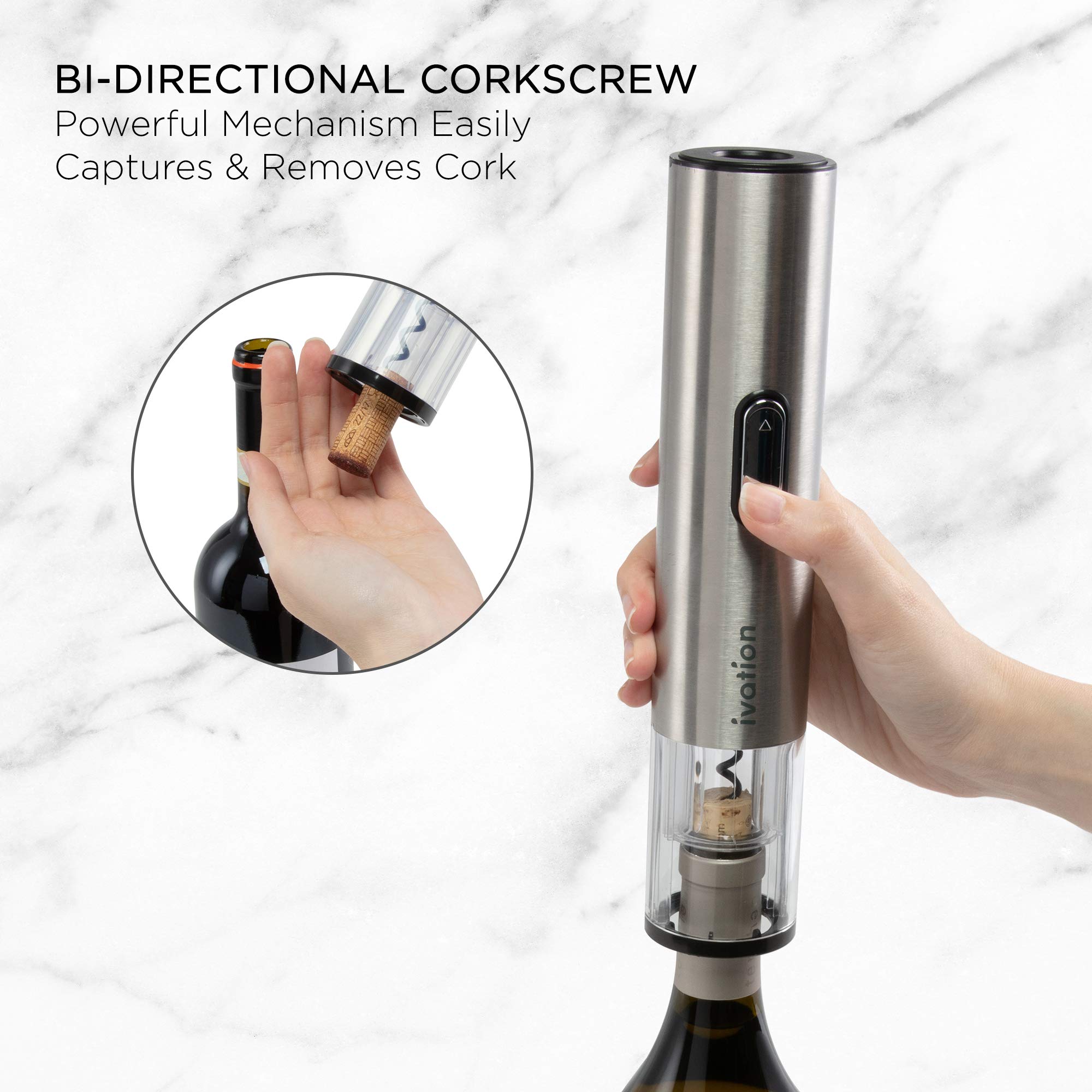 Ivation 6-in-1 Wine Gift Set – Includes Stainless Steel Electric Opener, Vacuum Preserver, 2 Cork Stoppers, Foil Cutter & Charging Base