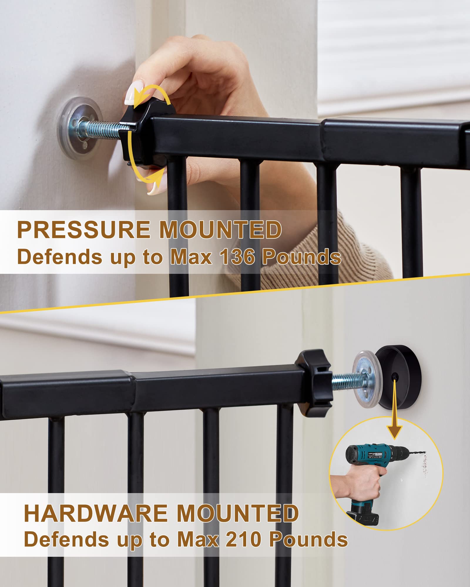 InnoTruth Baby Gate for Stairs & Doorways 29-39.6" Wide, 30" Tall Dog Gate for Pet Gates, Easy Step Auto Close Walk Thru Metal Stair Child Gate, Dual-Lock Safety Design and One-Hand Opening, Black