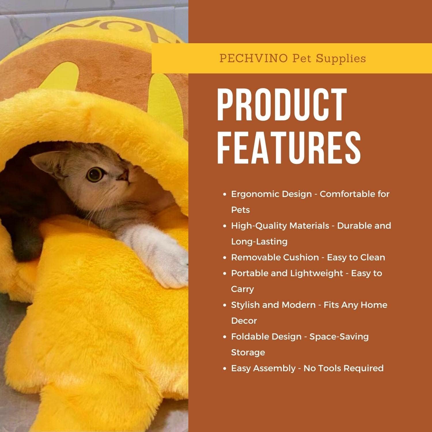 PECHVINO Honey Pot Cat Bed - Comfortable Memory Foam Pet Furniture with Removable Cushion - Stylish and Washable Cat Bed for Small Cats and Breeds