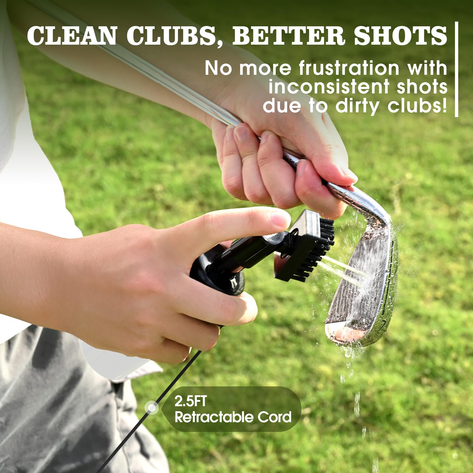 Pro Golf Club Cleaner Brush with Golf Groove Sharpener Tool 8 Inches Golf Water Brush with Retractable Clip Hold 5oz of Water Ideal Golf Accessories for Men/Women(White)