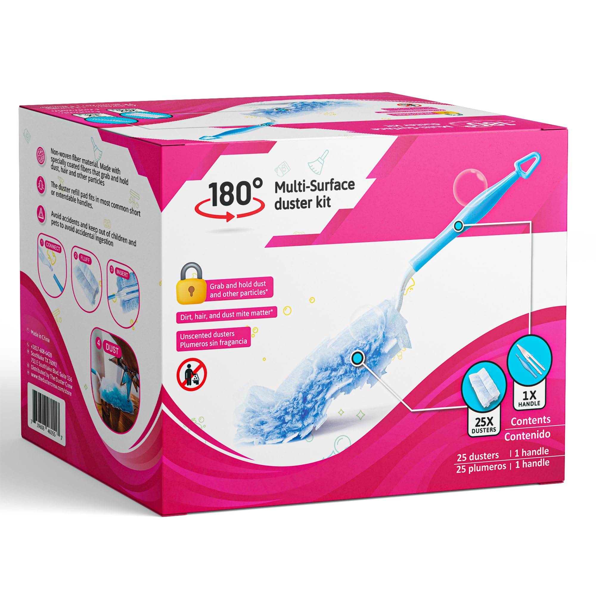 Set of 25 Dusters Refills and 1 Handle. Quality 180 Multi-Surface Duster Refill - Bulk Disposable Replacement Head - for Cleaning Furniture, Electronics, Fans, Office, Car