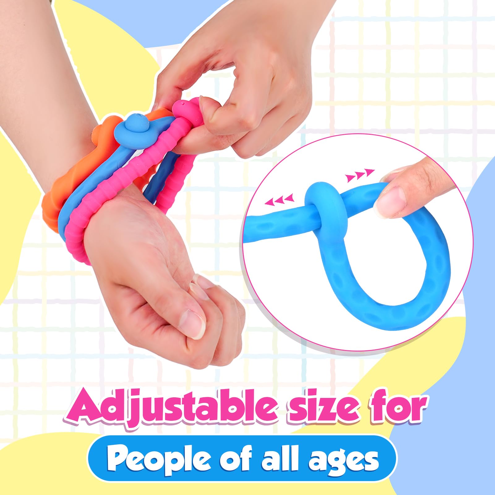 Sensory Toys Fidget Stretchy Strings: Fidget Toys Bracelet for Kids Calming - Adjustable Sensory Bracelet for Autism - Quiet Prizes Box Toys for Classroom 6 Pack