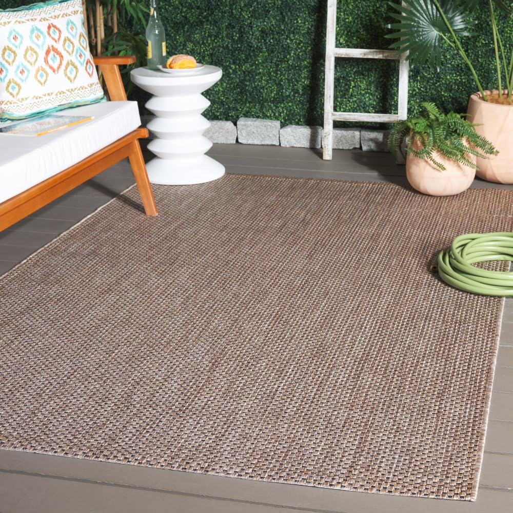 SAFAVIEH Courtyard Collection Area Rug - 5'3" x 7'7", Natural & Black, Non-Shedding & Easy Care, Indoor/Outdoor & Washable-Ideal for Patio, Backyard, Mudroom (CY8521-37312)