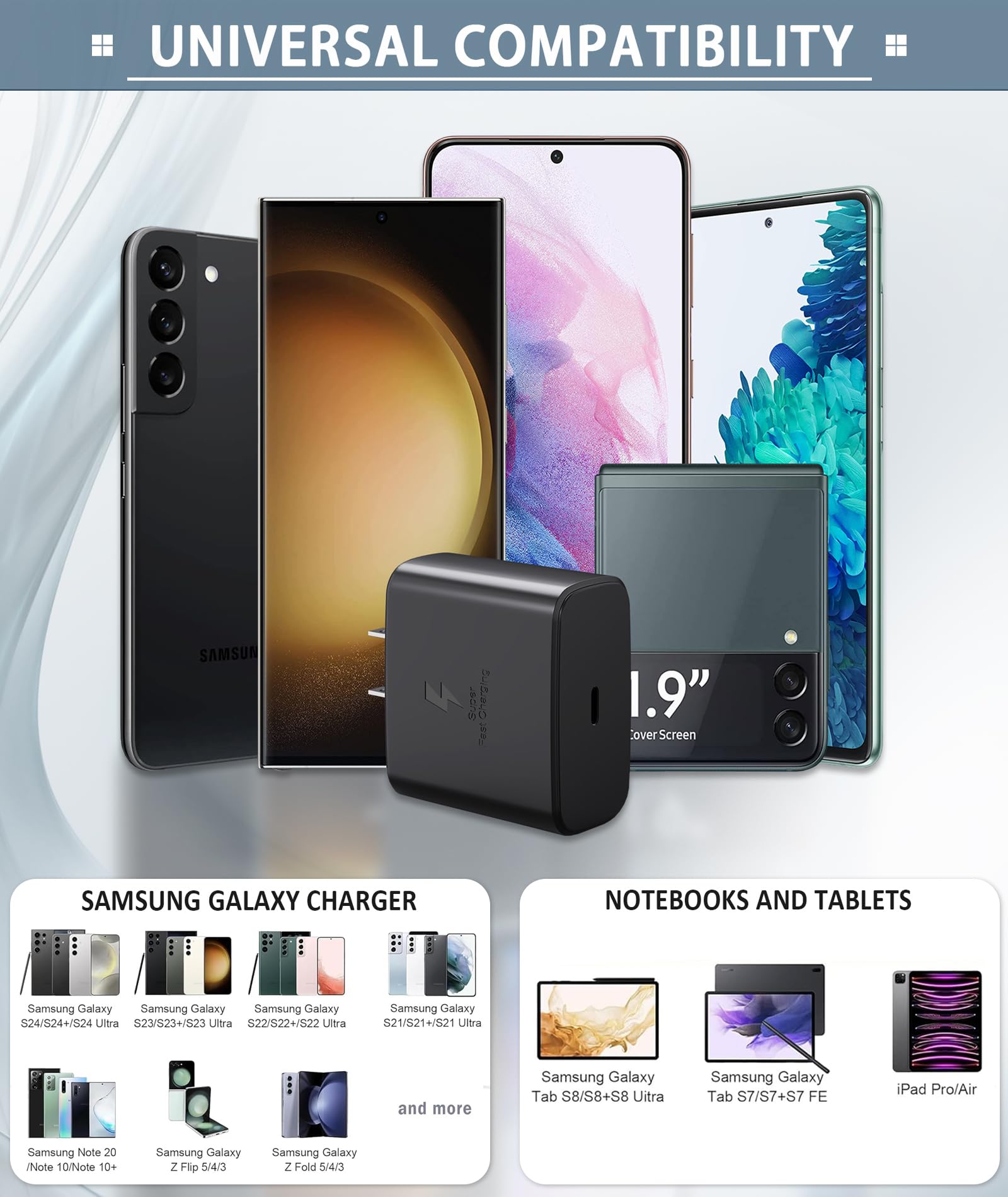 USB C Fast Charger,45W USB-C Super Fast Charger Android Phone Charger Block 3.0 with 6FT Cable for Samsung Galaxy S24/S23 Ultra/S23+/S22 Ultra/S22+/S20 Ultra/Note 10 Plus, Galaxy Tab PPS Wall Charger