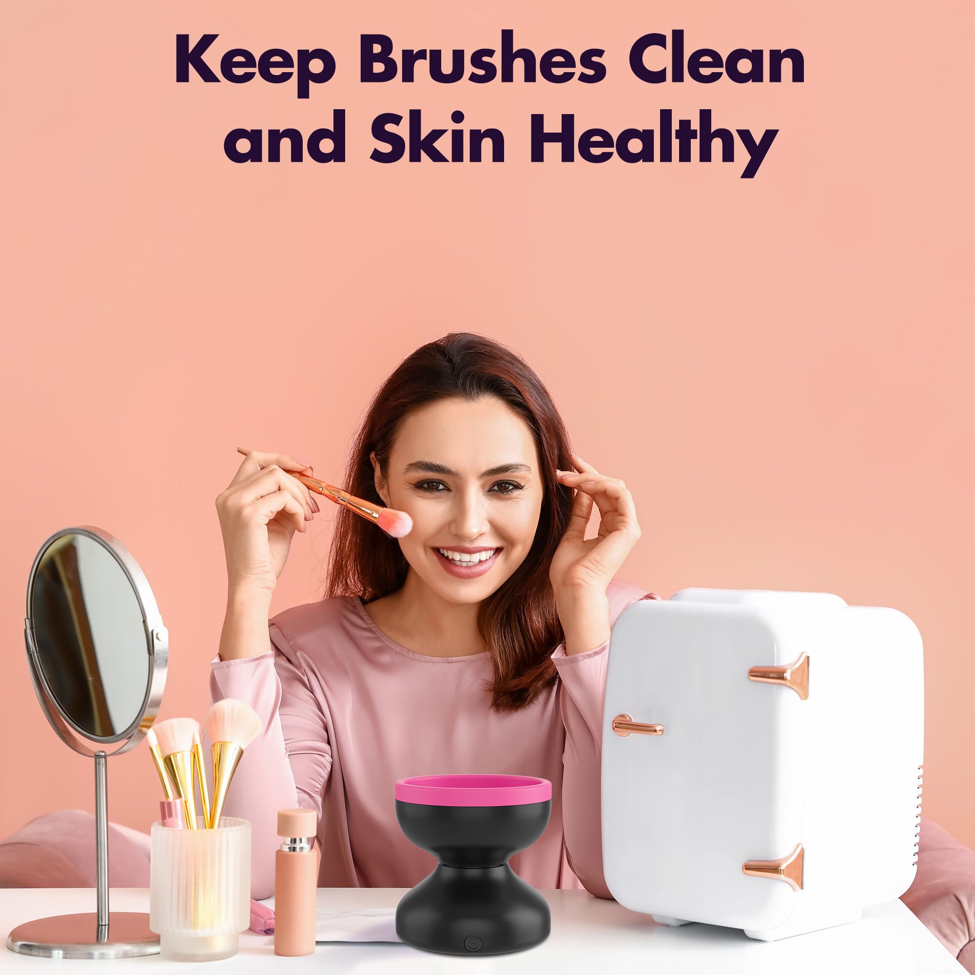 Reiyu Makeup Brush Cleaner Machine, Efficient Electric Makeup Brush Cleaner, Automatic Spinning Make Up Brush Cleaner Fit for All Size Cosmetic Brush(Black)
