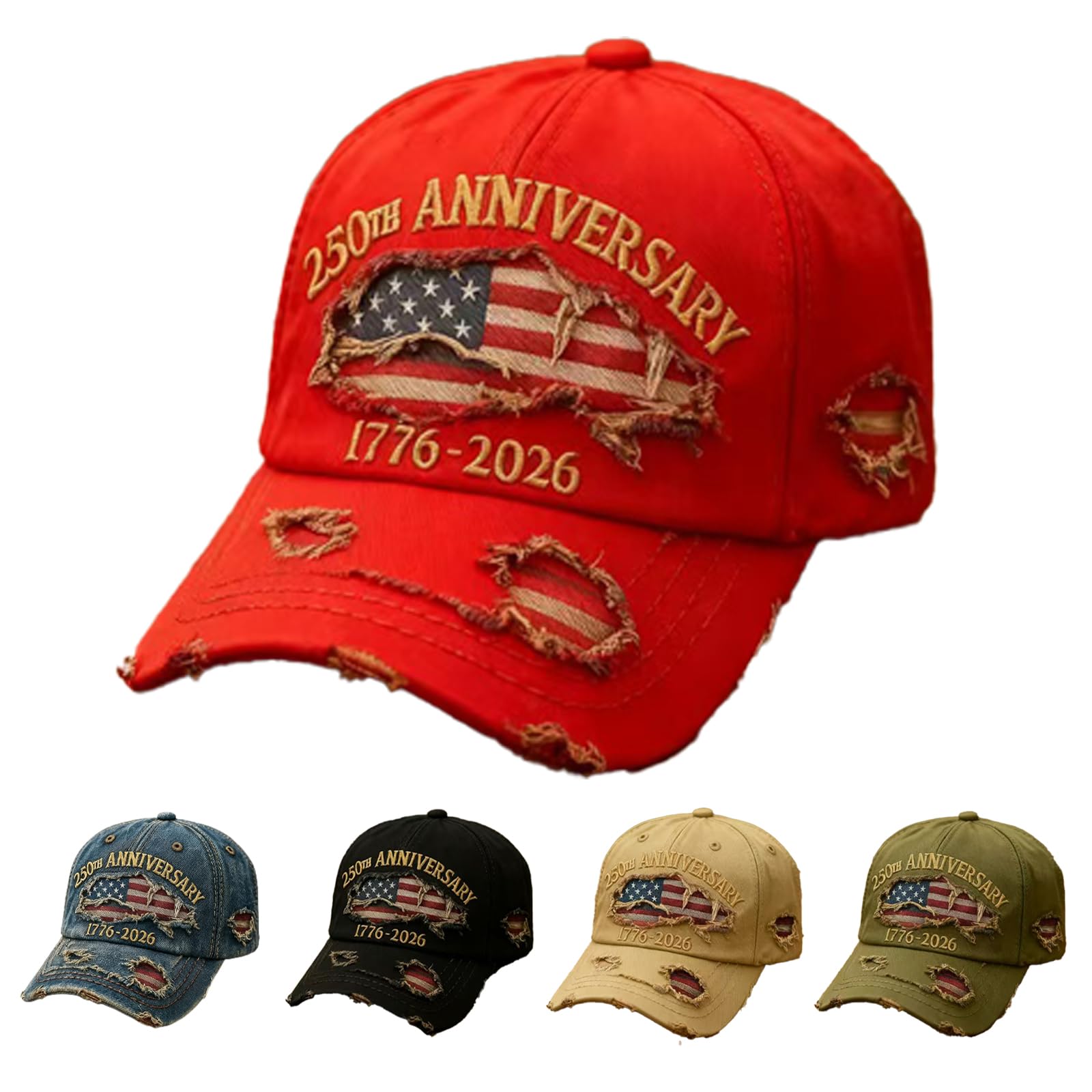 LDLXLHTE USA 250th Anniversary Distressed Casual Cap, 1776-2026 Commemorative Adjustable Baseball Cap for Veterans (C)