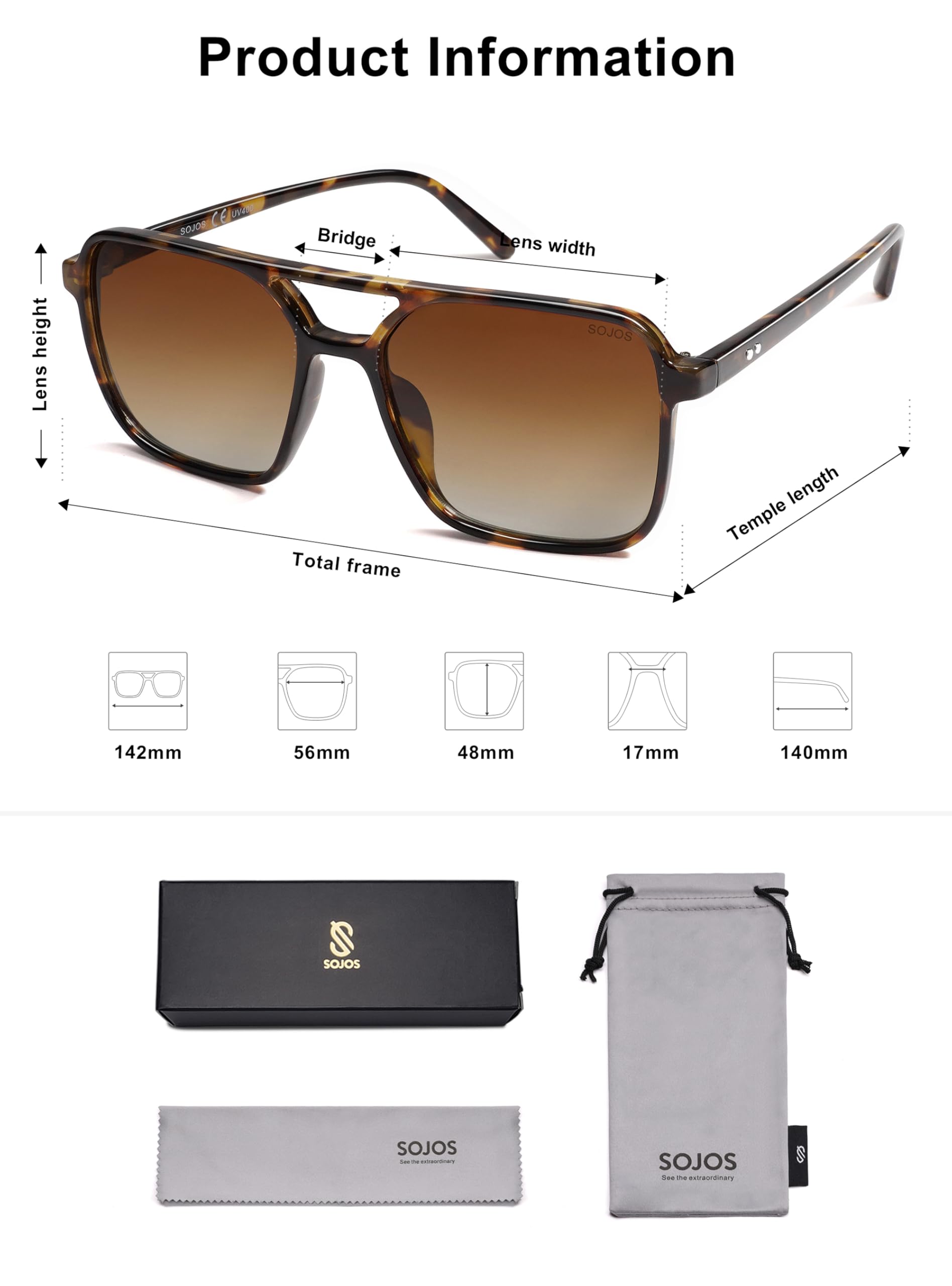 SOJOS Trendy Vintage Aviator Square Sunglasses For Womens Mens Retro 70s UV400 Women Sun Glasses SJ2327 Leopard Brown Grading Lens