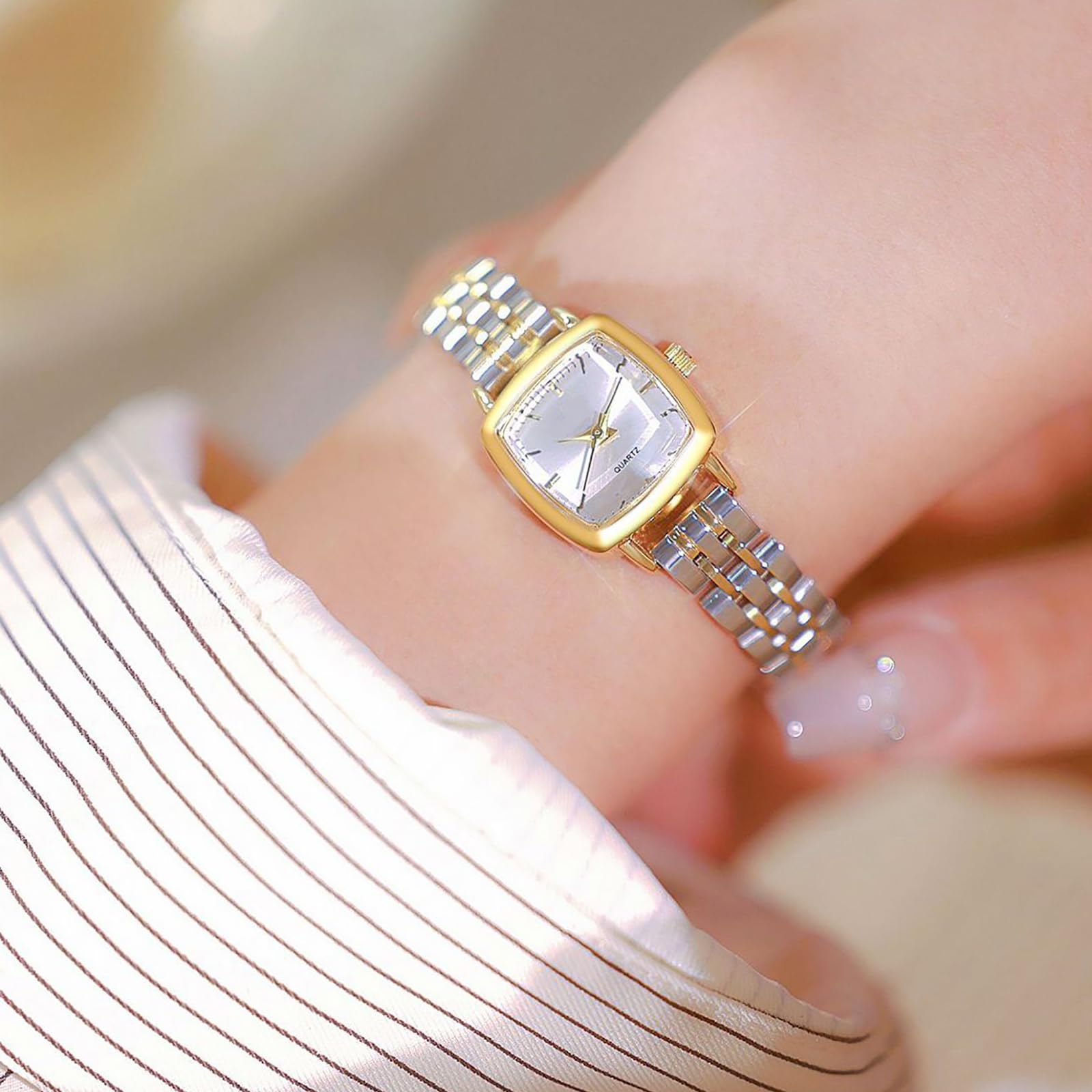 BESTKANG Luxury Retro Women's Watch - Stainless Steel Bracelet,Waterproof Fashion Dainty Gold Watches for Women,Includes Bracelet Adjustment Tool (Two Tone White)