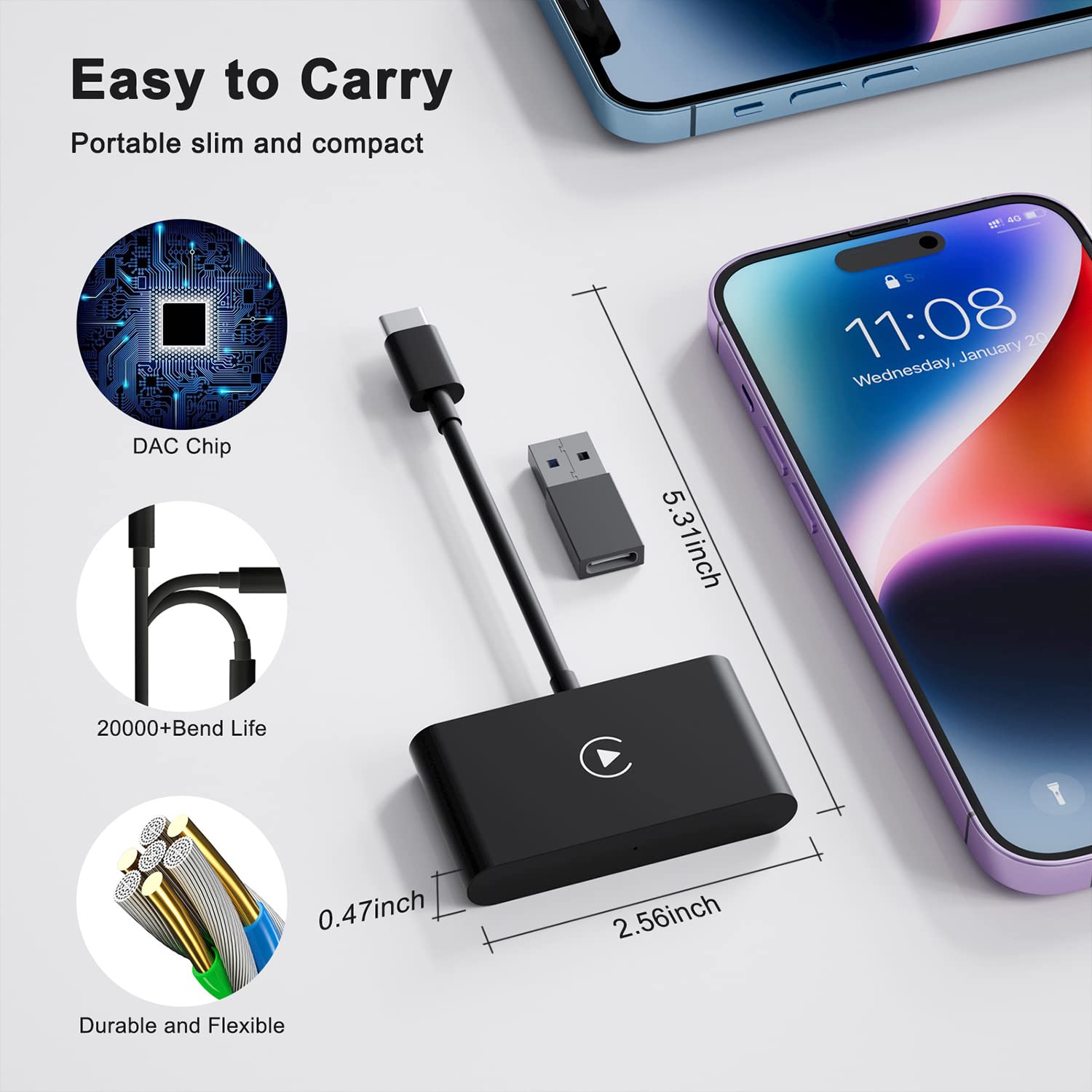 Wired CarPlay Convert Cars Wireless CarPlay, Apple CarPlay Wireless Adapter,Wireless Fast and Easy Use Fit for Cars from 2015 & iPhone iOS 10+(Black)