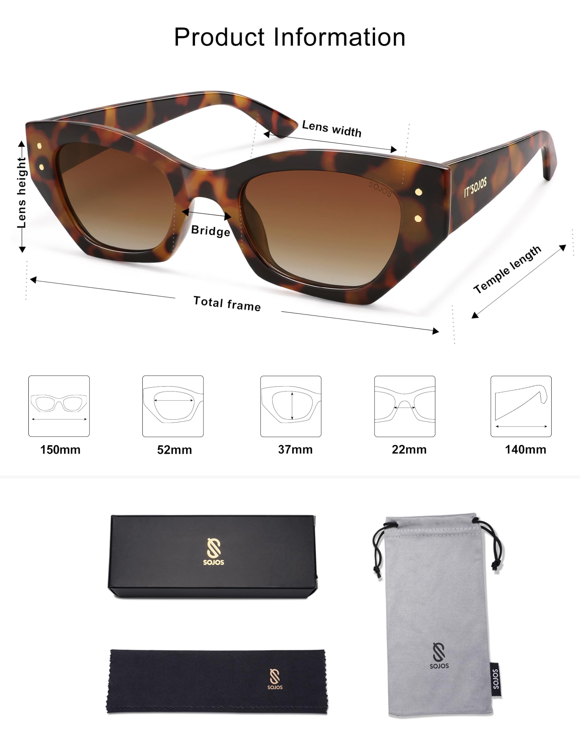 SOJOS Retro Trendy Polarized Sunglasses For Women Narrow Cat Eye Womens Shades SJ2346,Tortoise Brown Grading