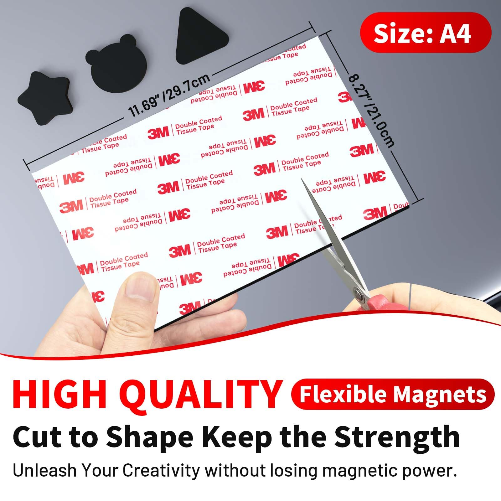 PHIXBEAR Heavy Duty Magnetic Sheets with Adhesive Backing,High Magnetic Strength with 2mm Ultra-Thick Flexible Material, Easy to Cut for DIY, Crafts,Fridge, Storage,Mirror Decoration(8.28" x 11.7")
