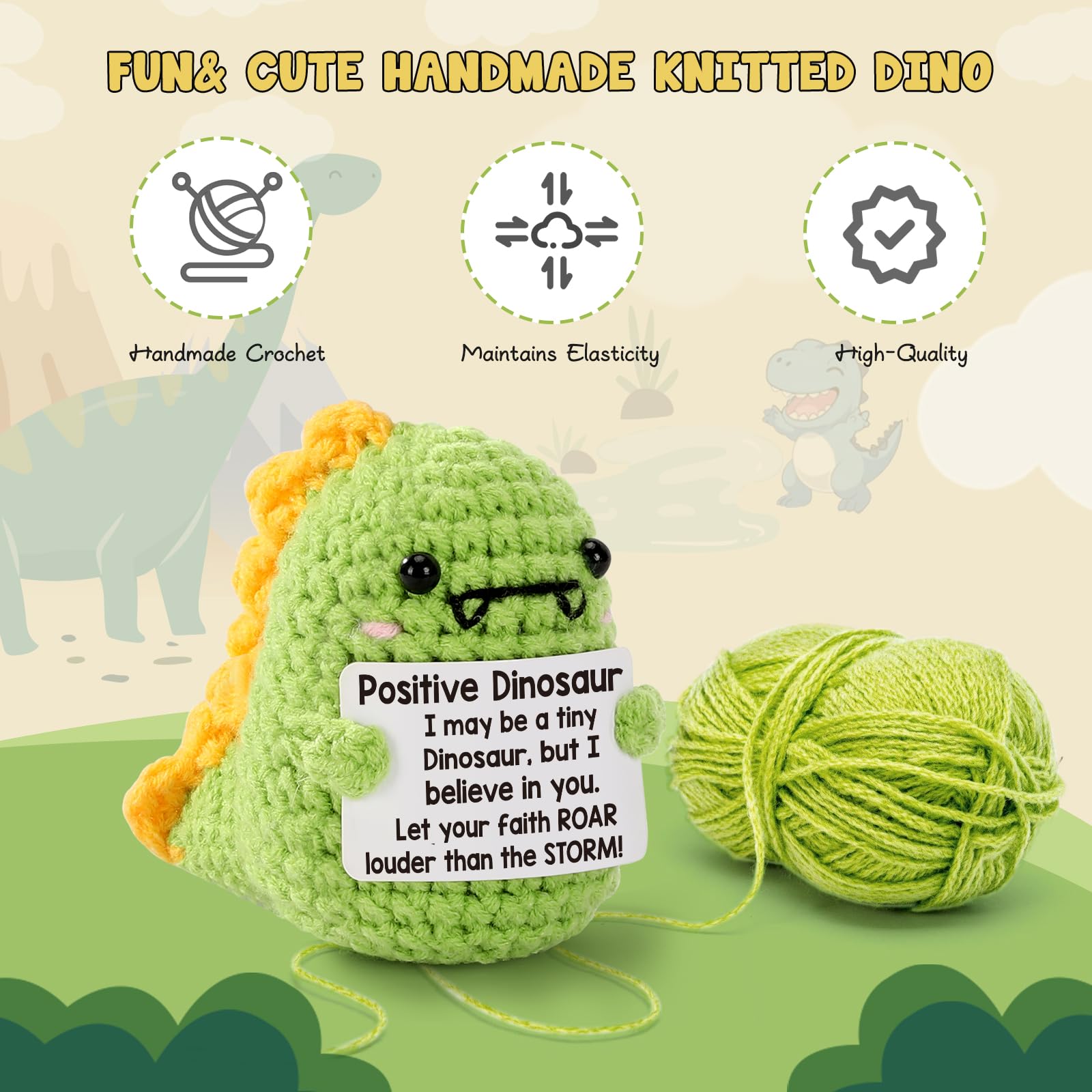 Mini Dinosaur Inspirational Gift Small Handmade Crochet Animals Cute Easter Stuff Funny Potato Nuggets for Women Men Coworker Friend Emotional Motivational Decor Birthday Valentine's Gift for Him Her