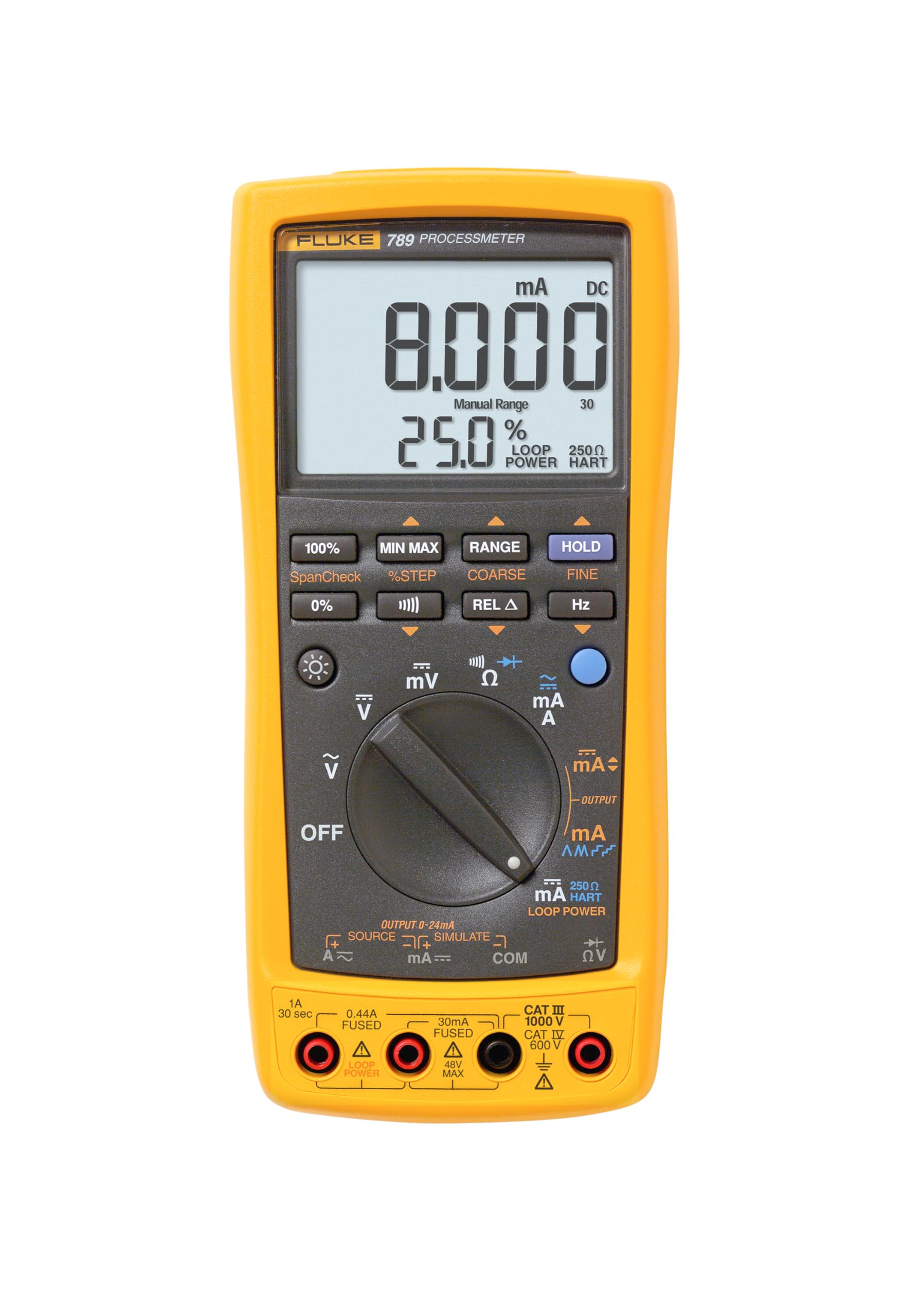 Fluke 789 ProcessMeter, Includes Standard DMM Capabilities, Measure, Source, Simulate 4-20 mA signals, and Built-In 24 V Loop Supply