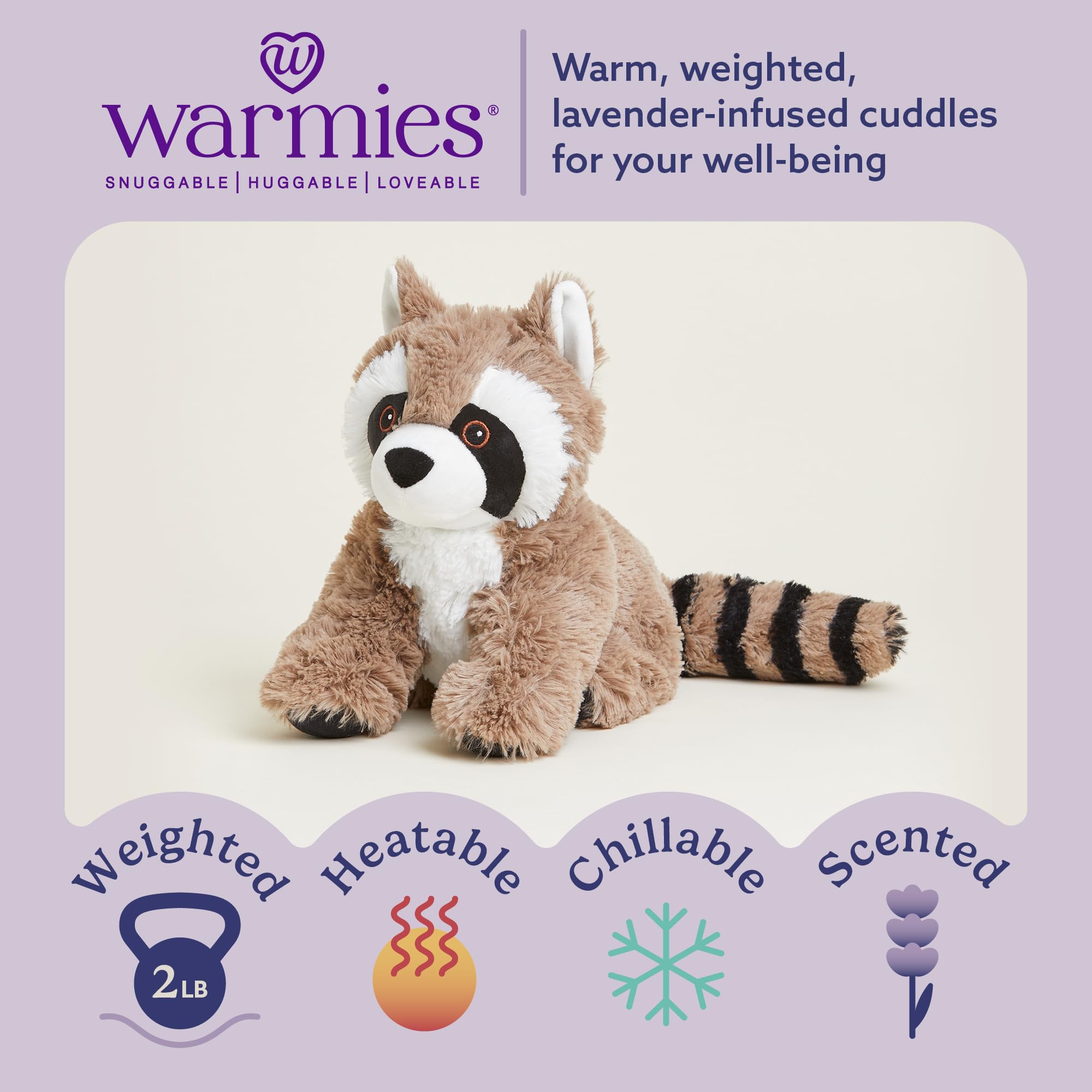 warmies Microwavable & Weighted Stuffed Animals, Raccoon - Heated Stuffed Animal Plushie for Warmth & Comfort - Cute Soft Plush Toys for Adults & Children (Boys, Girls, Babies & Toddlers)