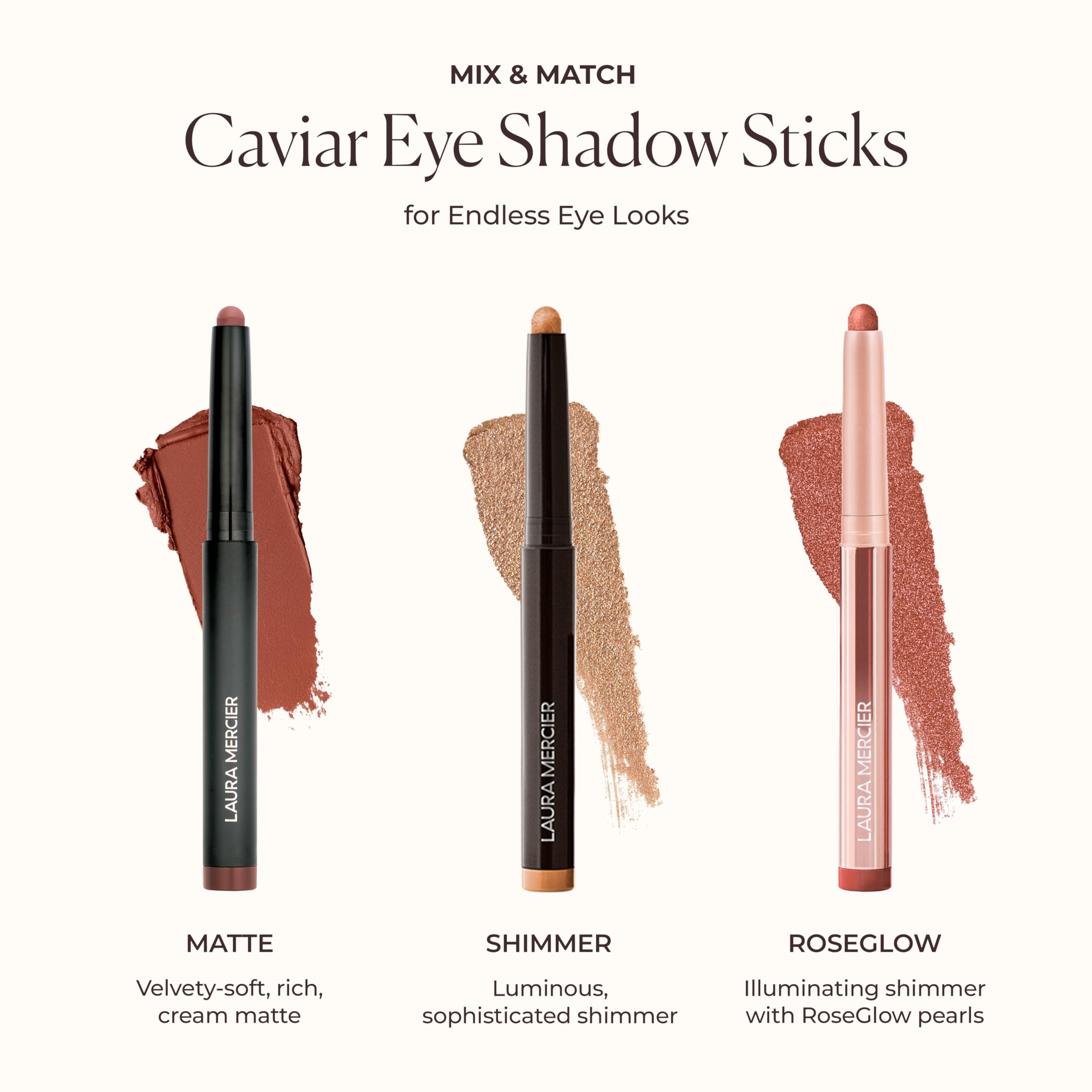 Laura Mercier Caviar Stick Cream Eyeshadow: Matte Finish, 24HR Wear, Long Lasting, Rich Color, Easily Blendable and Buildable, Waterproof, Hyaluronic Acid Infused, Eyeshadow Stick Set, Cobblestone