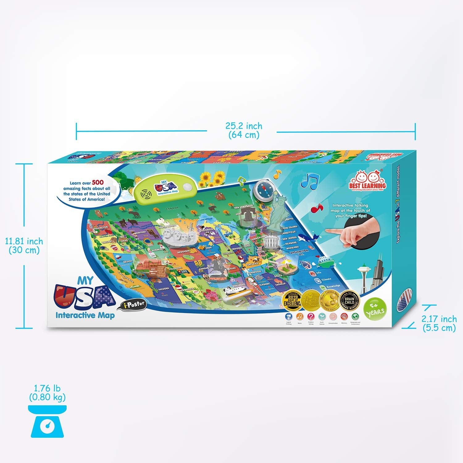 BEST LEARNING i-Poster My USA Interactive Map - Educational Smart Talking Poster Toy for 5 to 12 Years Kids Boy or Girl | Geography Electronic Game for 5, 6, 7 Years | Ideal Birthday Present