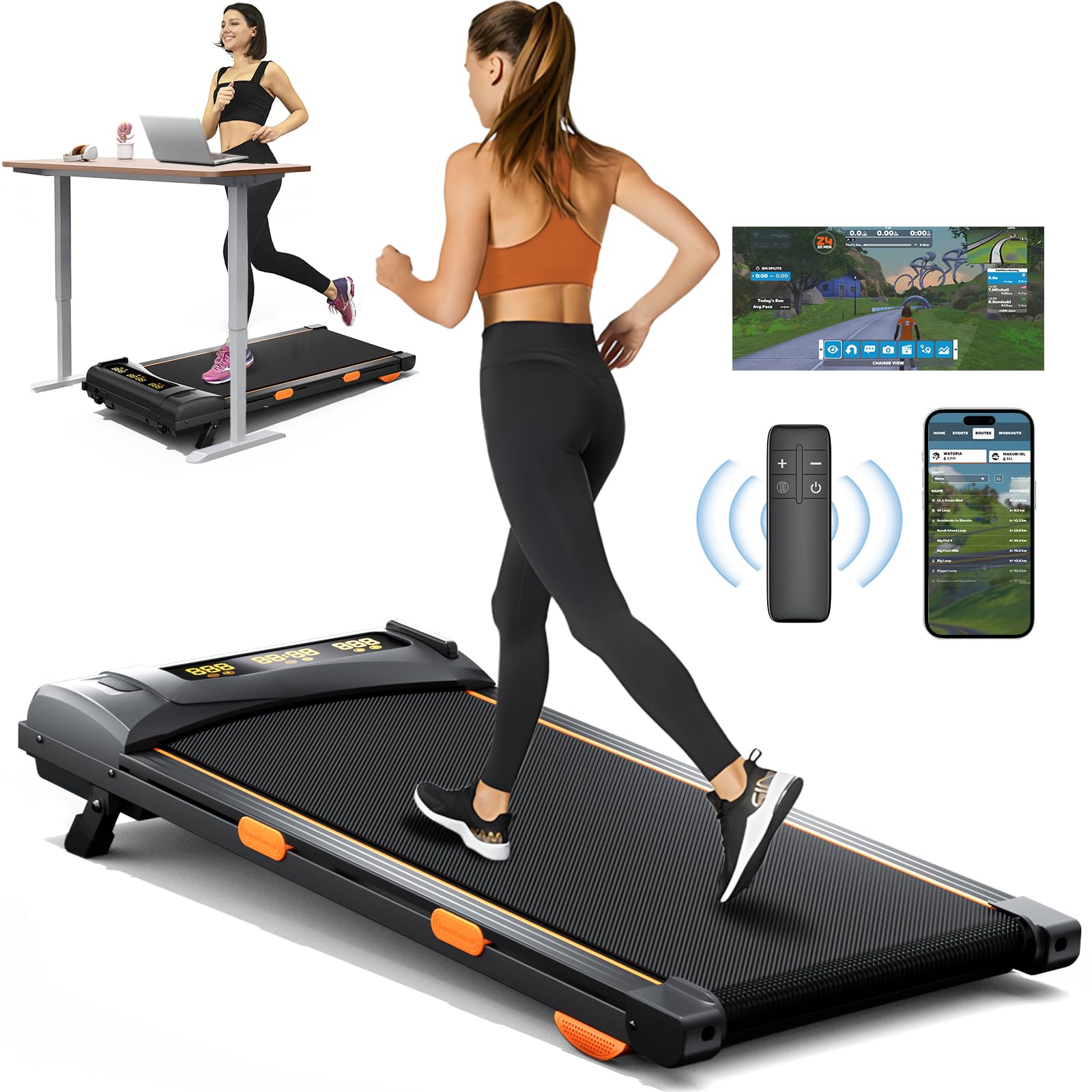 Walking Pad Treadmill with Incline, Under Desk Treadmill for Home Office, 2.5HP, 300 lbs Capacity, APP/Remote Control, LED Displays, Manual Incline(M)