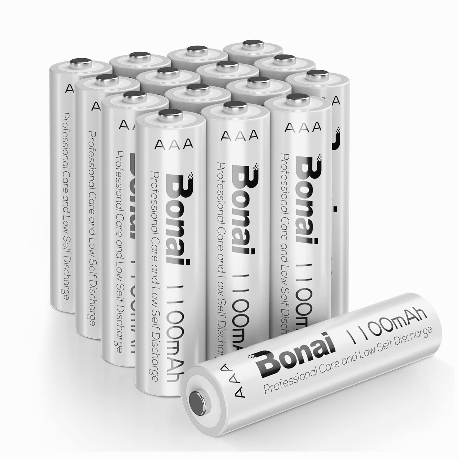 BONAI Rechargeable AAA Batteries • 1100 MAh • NiMH High-Capacity • Recharge up to 1200x • 16-Pack Pre-Charged