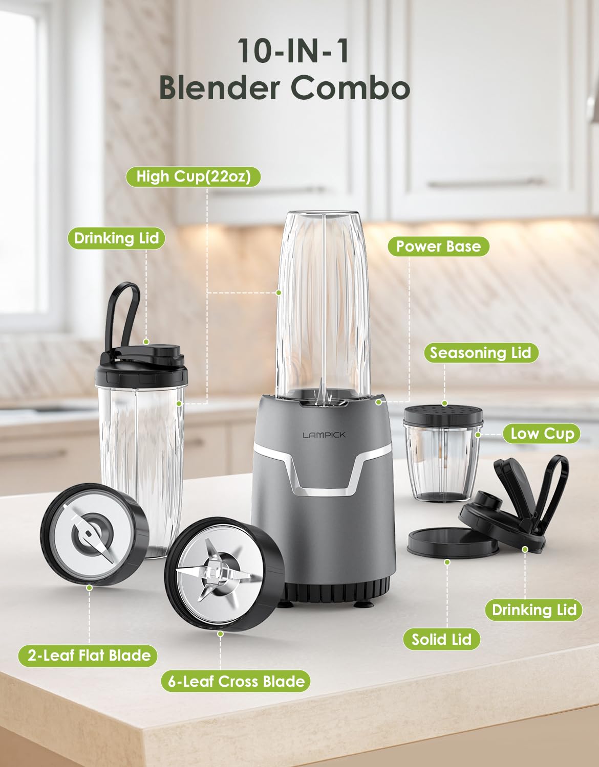 1100W Personal Blender for Smoothies & Shakes, High-Speed Blender with 2 * 22oz To-Go Cups, Ice Crusher & Grinder for Protein Shakes, Baby Food, Frozen Drinks