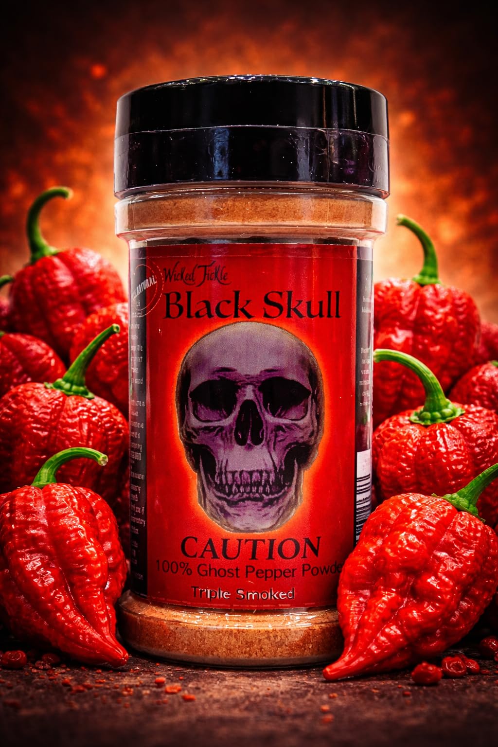 Wicked Tickle Black Skull Smoked Ghost Pepper Powder, 2 oz