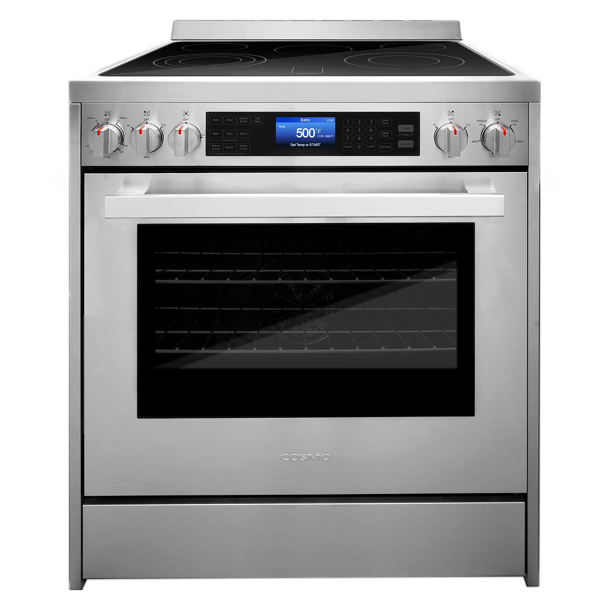 COSMO COS-305AERC 30 in. Vista Collection 5 cu. ft. Electric Ceramic Glass Range, 5 Burner Elements, Convection Oven, Stainless Steel
