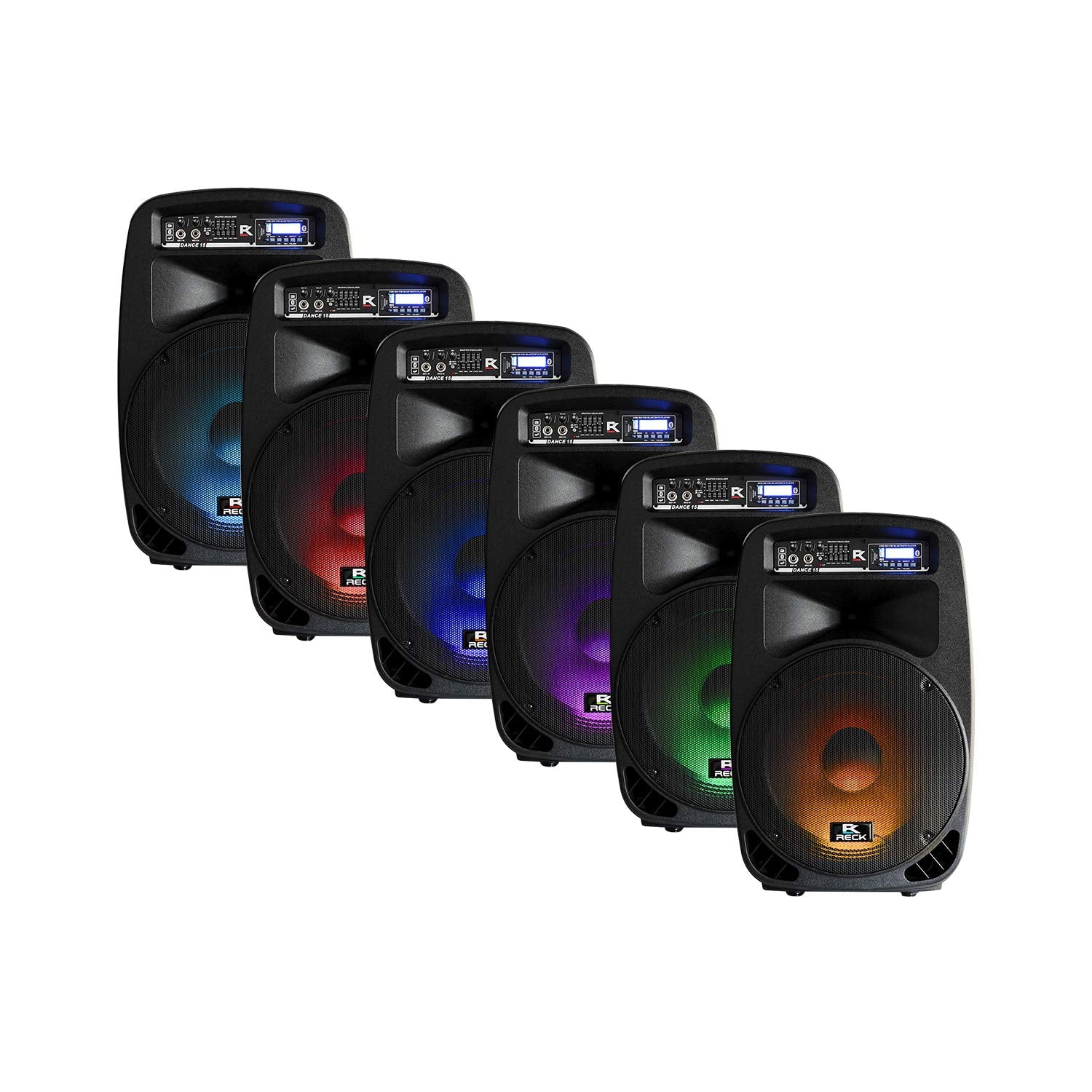 Proreck Dance 15 Portable 15-Inch 2000 Watt 2-Way Powered PA Speaker System Combo Set with Bluetooth/USB/SD Card Reader/FM Radio/Remote Control/LED Light