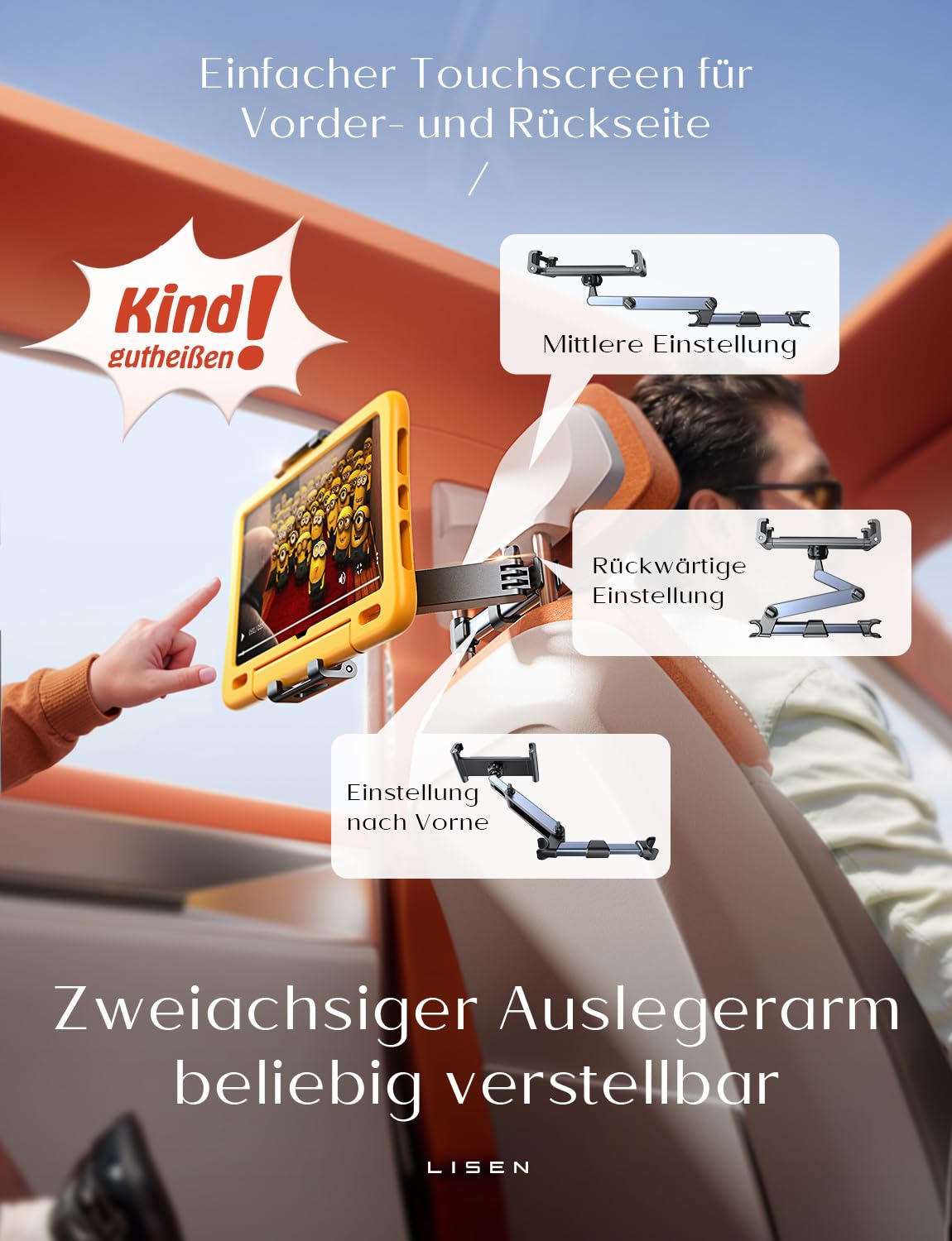 LISEN Extendable Tablet iPad Car Holder Back Seat for Kids, iPad Headrest Mount for Car, Road Trip Must Haves Essentials Tablet iPad Car Mount Accessories Compatible with 2024 iPad Pro Fire