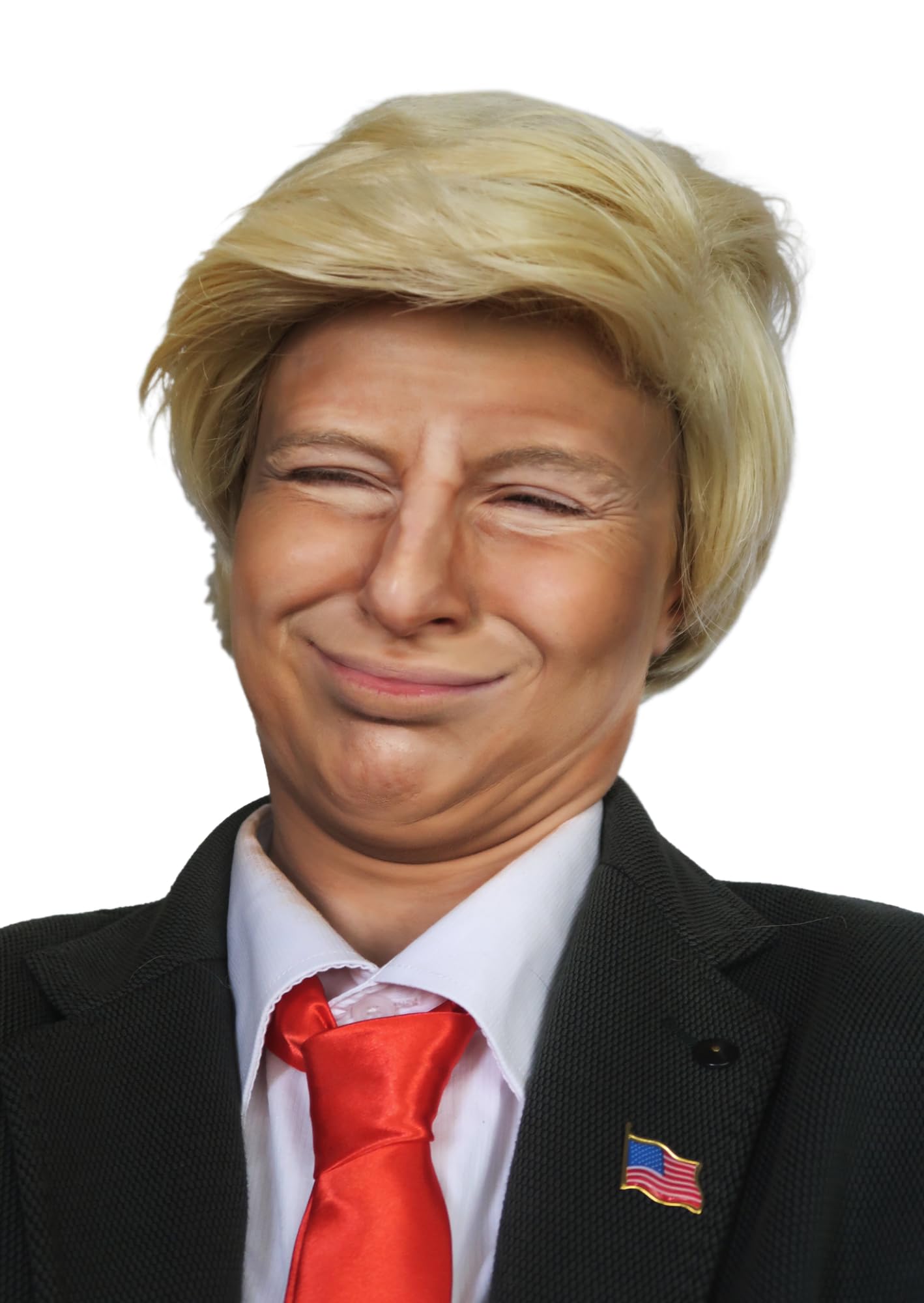 ALLAURA 3pc Donald Wig + Flag Pin + Red Tie | Donald Costume For Adults | Toupee Blonde Donald Wig Couples Halloween Costumes Compatible with Donald Hair Wig