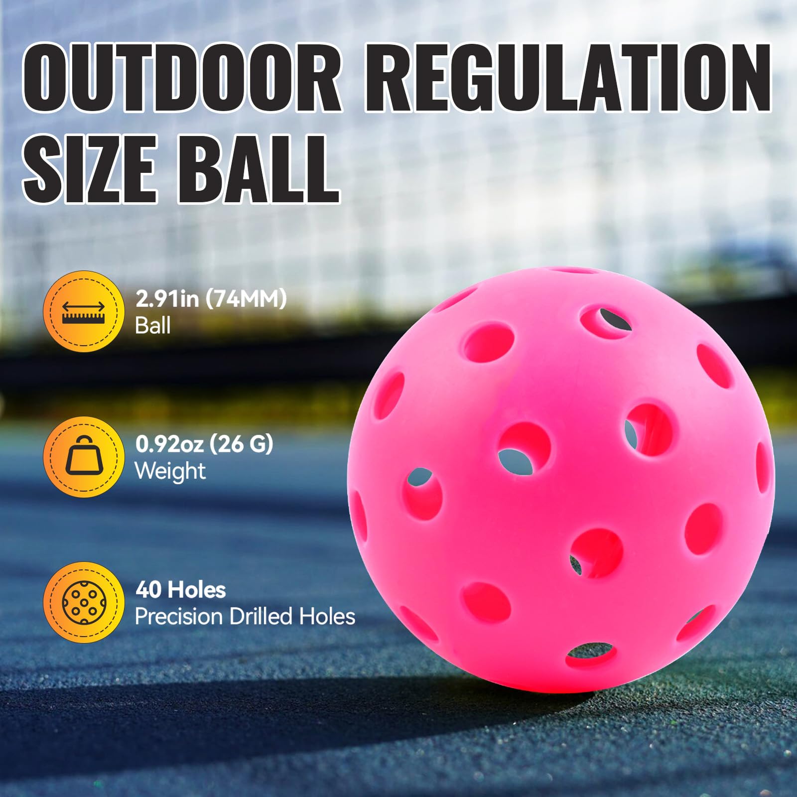 Outdoor Pickleball Balls 40 Holes - 4 Pack USAPA Standard Pink Balls - Pickleball Accessories Set - High Bounce True Flight & Durable Pickle BallsâŠ