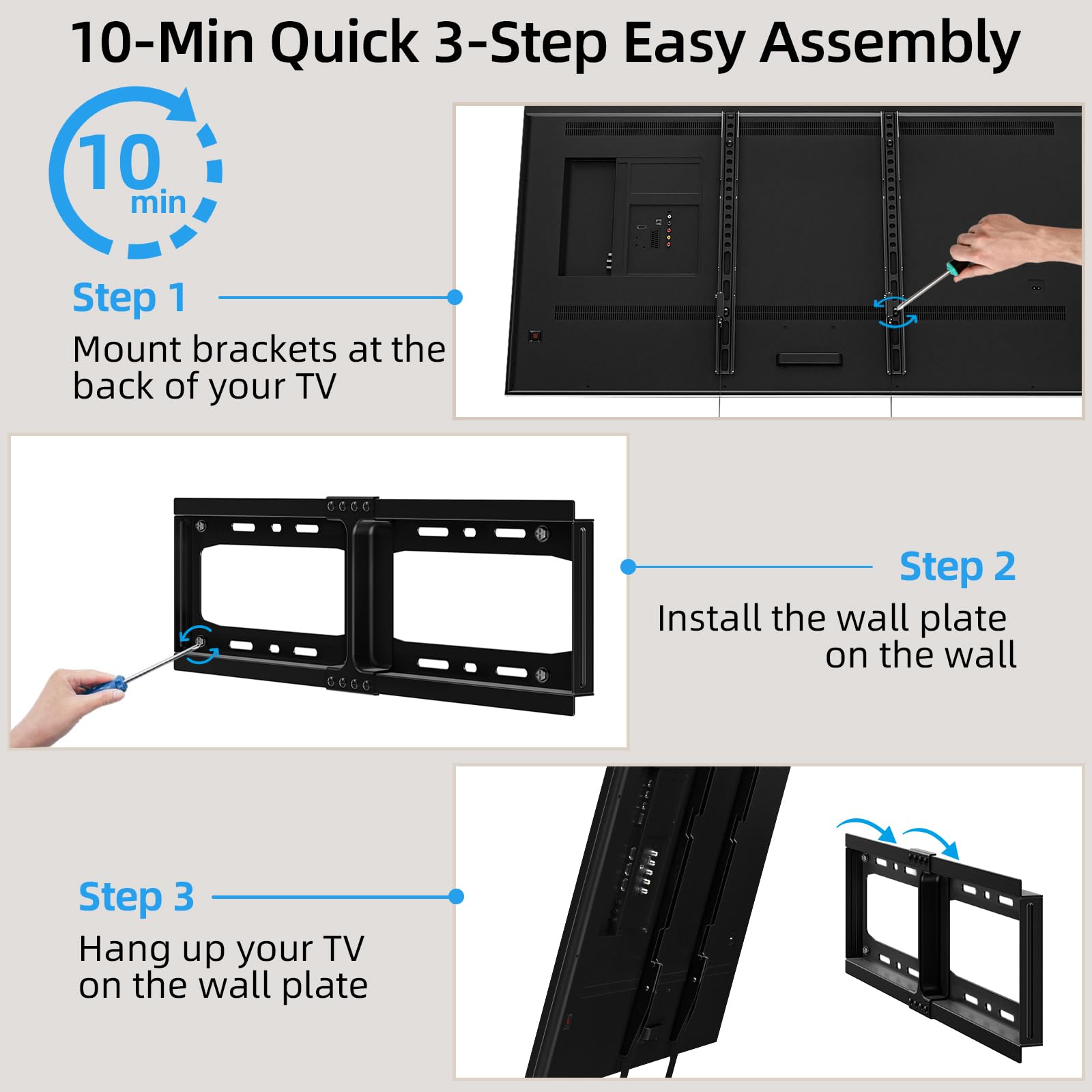 HOME VISION Heavy Duty Fixed TV Wall Mount for Most 32"-86" Flat TVs, Max VESA 600X400mm up to 165lbs Fits 16/18/24 Inch Wood Studs, Universal Low Profile Wall Mount TV Bracket, Space Saving HV8601