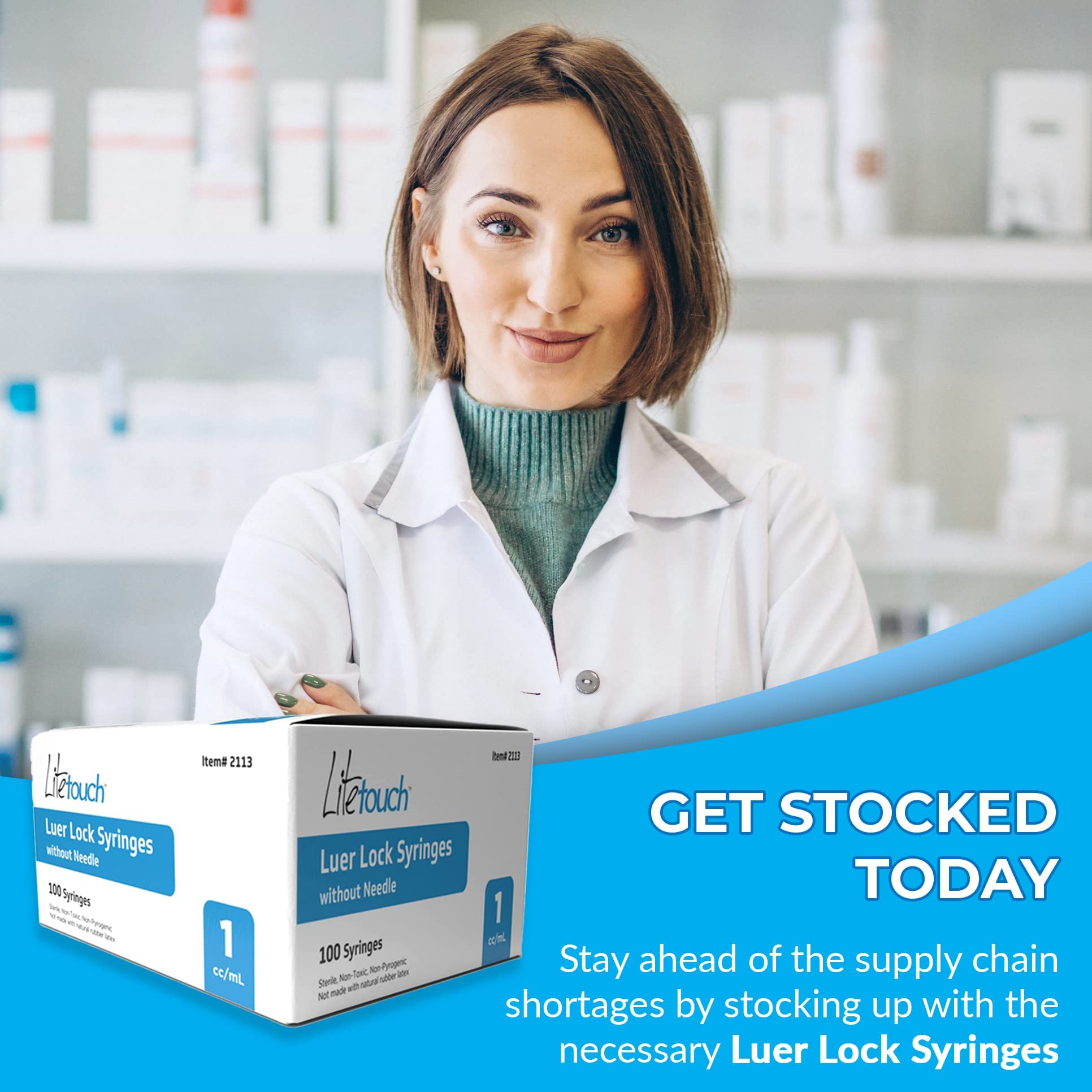 Litetouch 1ml Luer Lock Syringe, Sterile, Individually Sealed - 100 Syringes per Box (no Needle)