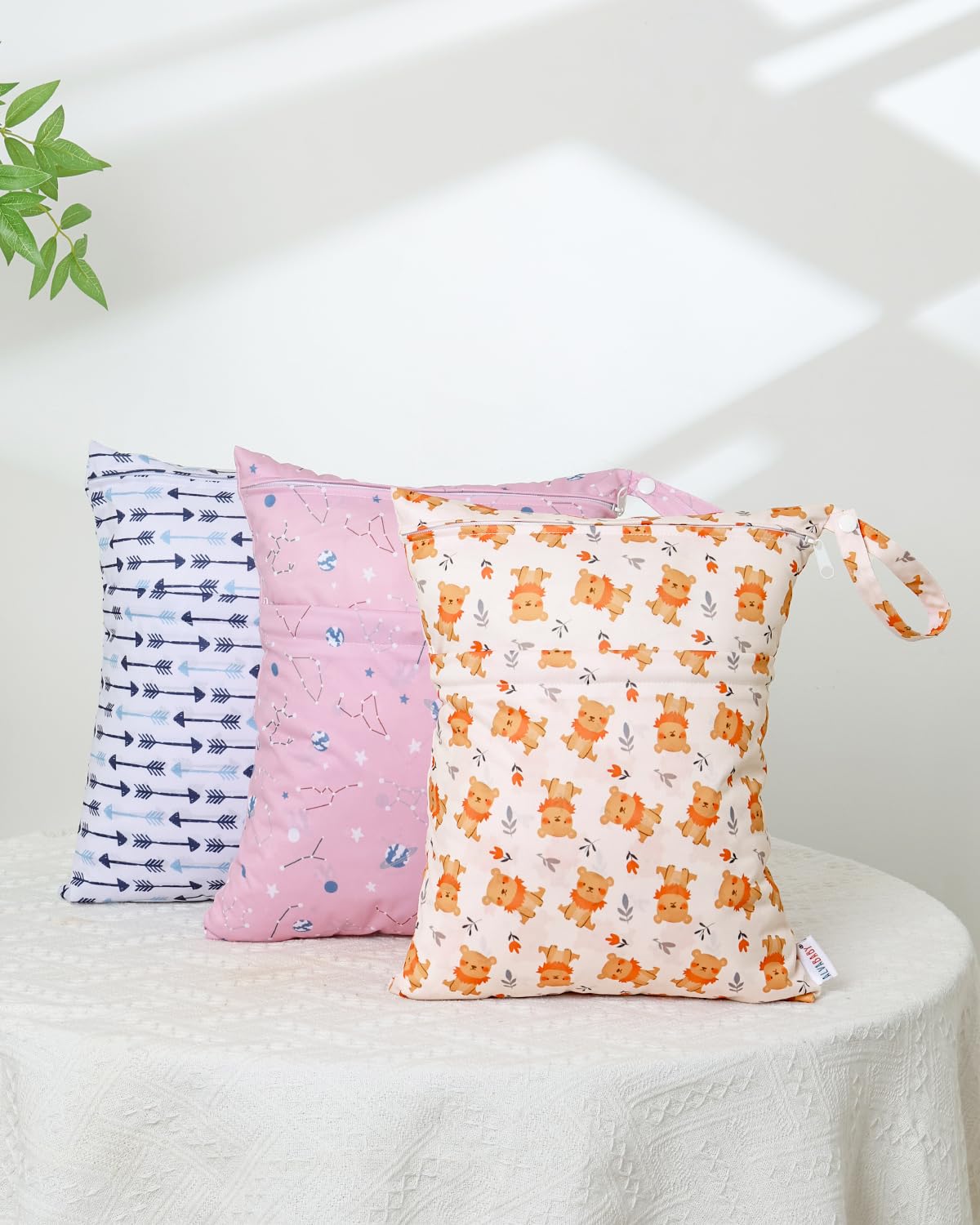 ALVA ALVABABY 3pcs Cloth Diaper Wet Dry Bags Waterproof Reusable with Two Zippered Pockets Travel Beach Pool Daycare Soiled Baby Items Yoga Gym Bag for Swimsuits or Wet Clothes 3L-ZM33