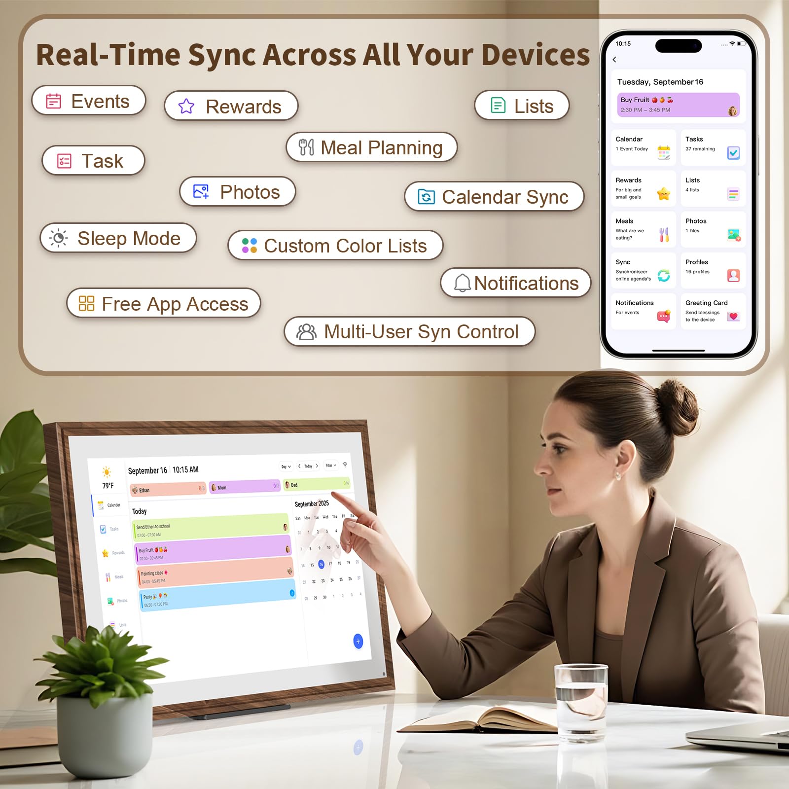 15.6 Inch Digital Calendar Chore Chart with Touchscreen - Full HD Interactive Display, Wall & Desk Mountable Family Planner, to-Do List & Meal Planner, Digital Picture Frame Gifts for Women Mom
