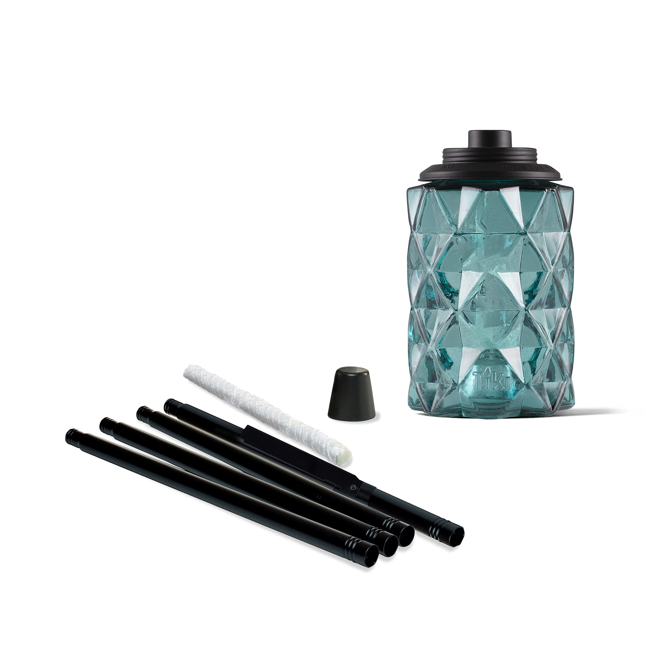 TIKI Brand 2-Pack Topaz Blue Glass Easy Install Tiki Torch, Outdoor Decorative Lighting for Lawn Patio Backyard, 65 Inch, Blue, 1122125