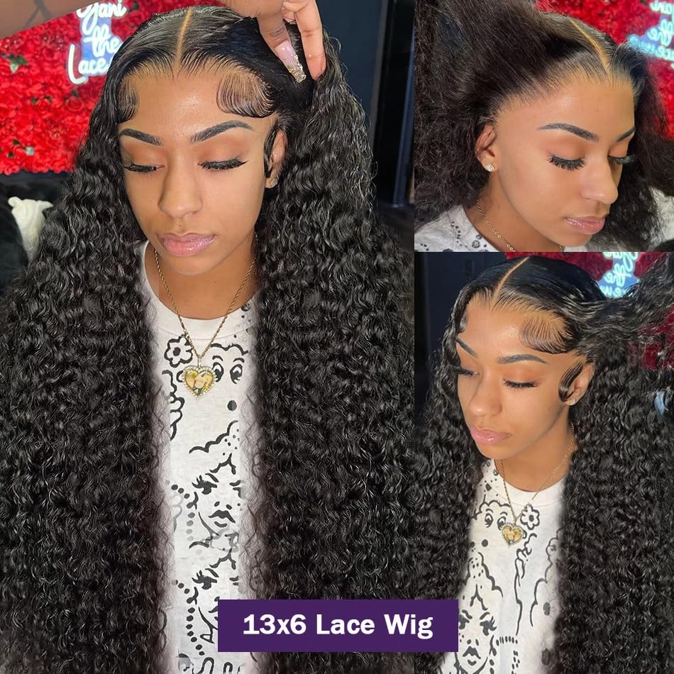 PECODE 13x6 Deep Wave Lace Front Wigs Human Hair 20 Inch HD180 Density Deep Curly Lace Front Wigs Human Hair Wigs for Women Lace Frontal Wigs Human Hair Pre Plucked with Baby Hair
