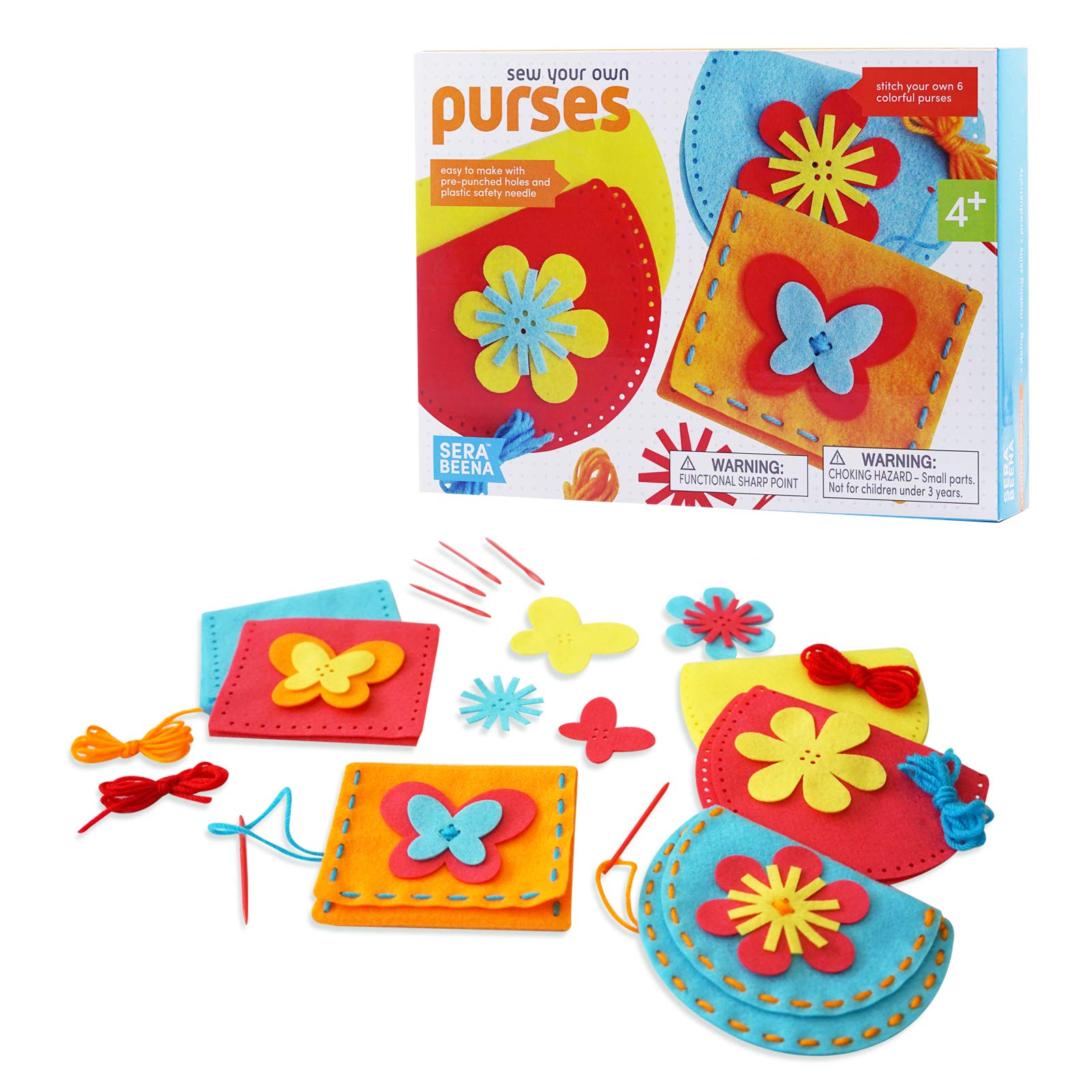 Serabeena Sew Your Own Purses - Sewing Kit for Kids Ages 4-8 Plus - Felt Crafts - Helps Develop Fine Motor Skills - DIY Kit With 6 Purses & Accessories
